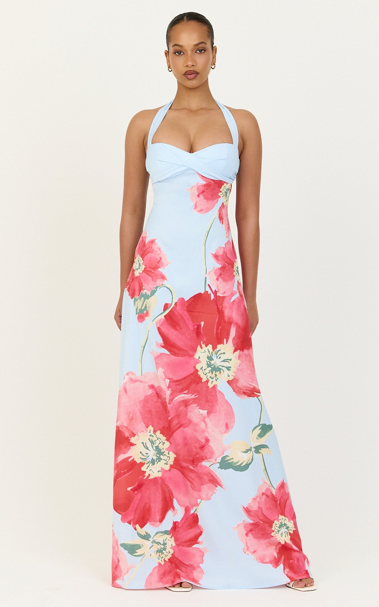Luciana Maxi Dress - Halter Neck Twist Front Dress in Luciana Floral Print