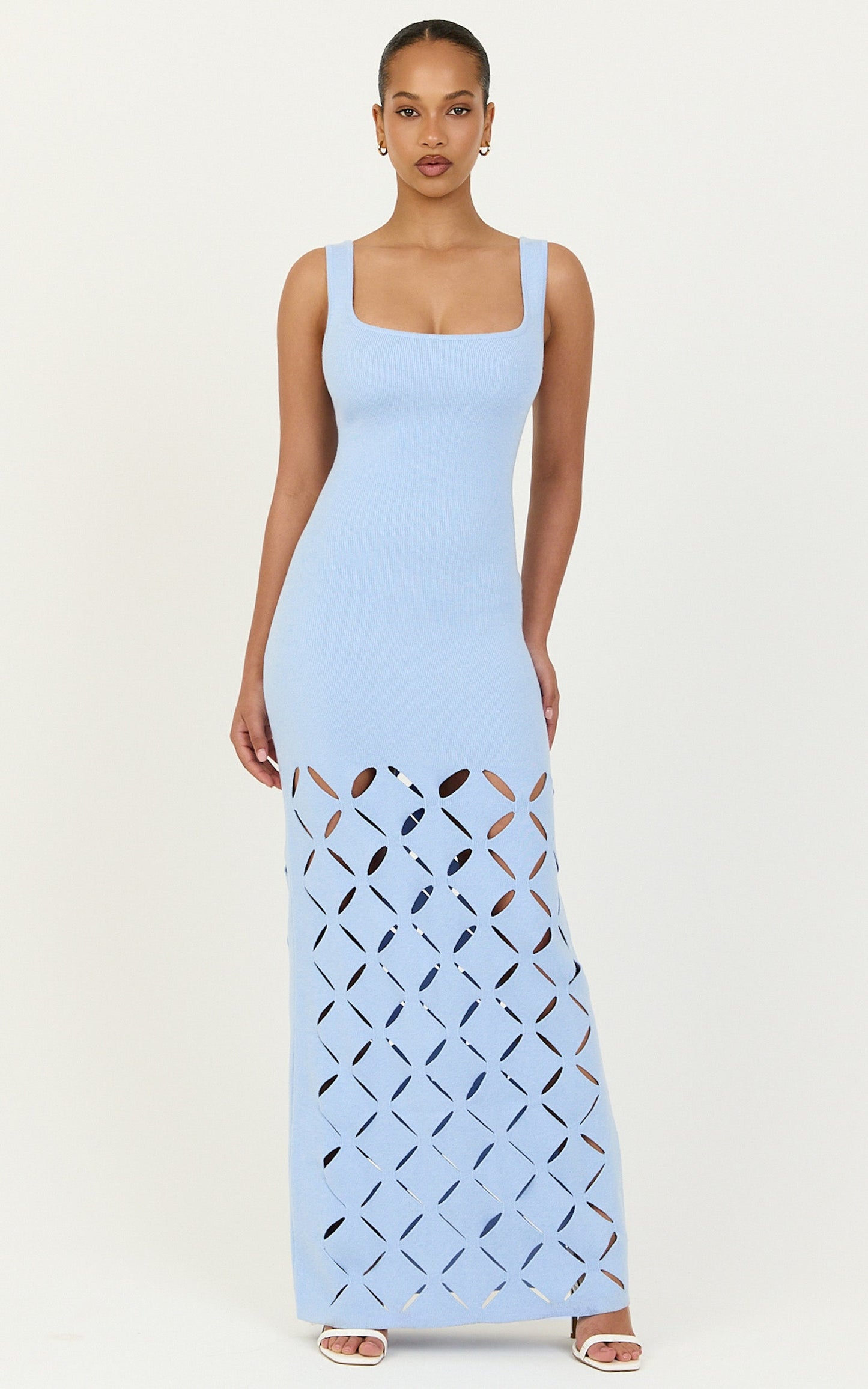 Sabrina Maxi Dress - Scoop Neck Laser Cut Dress in Blue