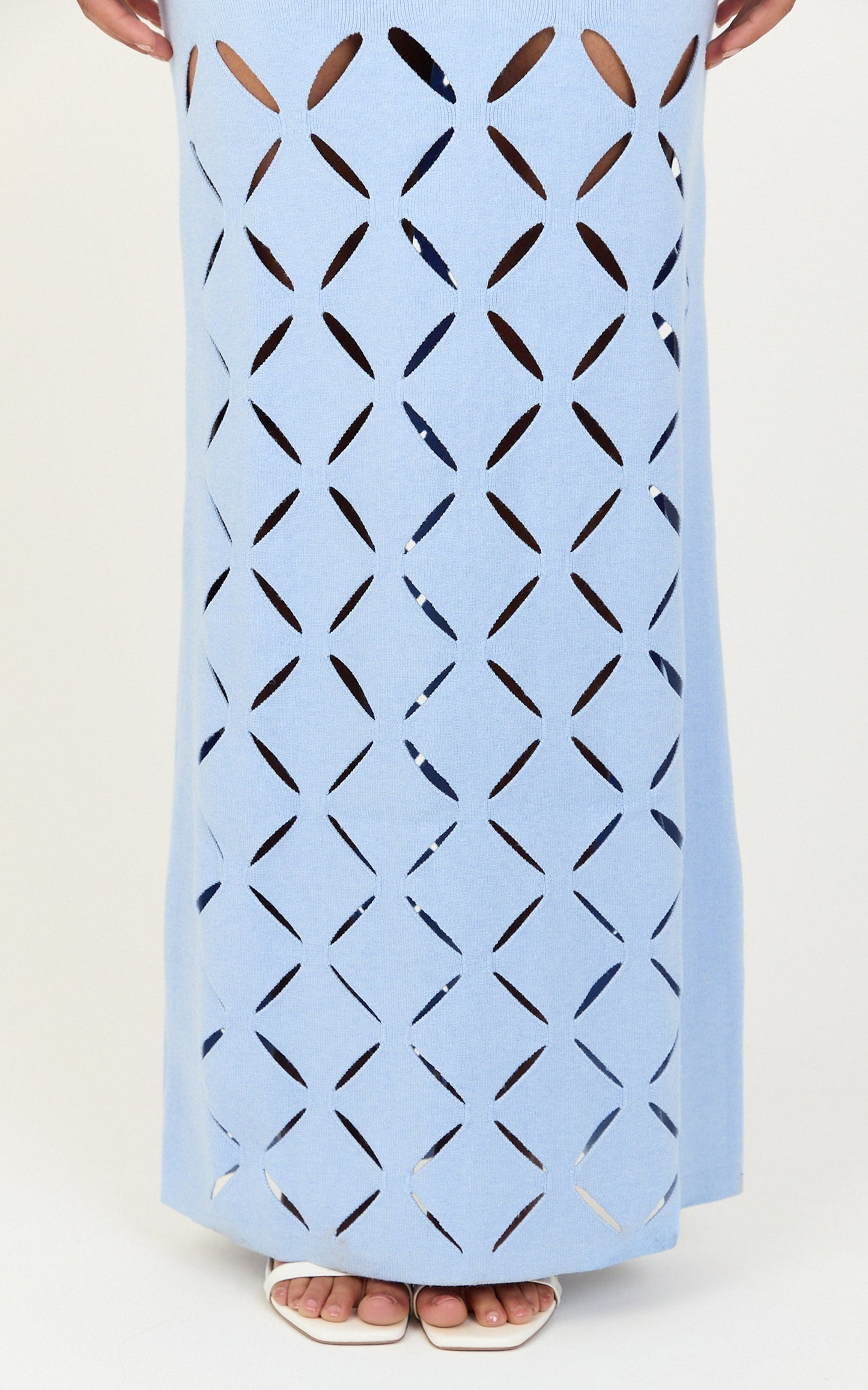 Sabrina Maxi Dress - Scoop Neck Laser Cut Dress in Blue