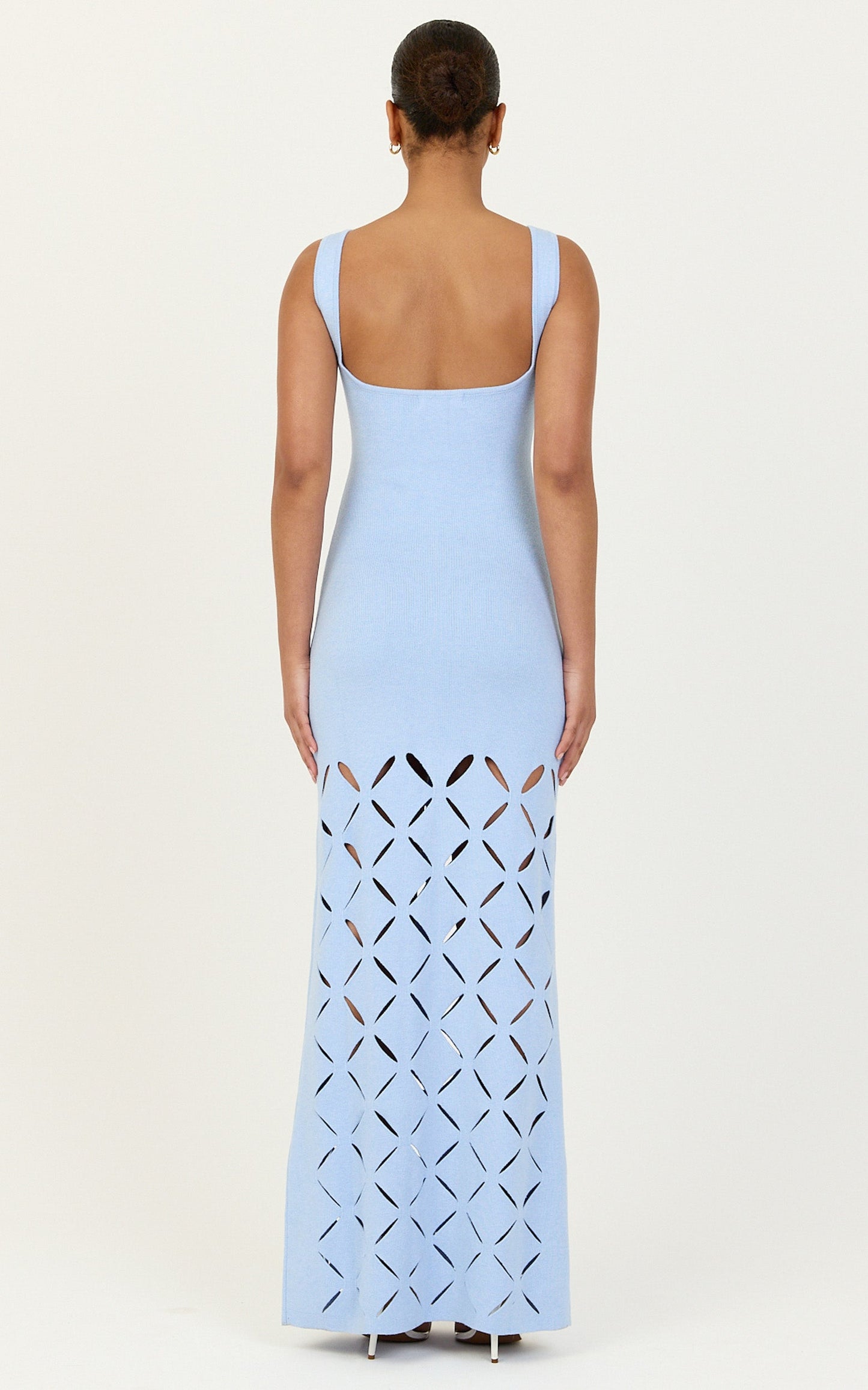 Sabrina Maxi Dress - Scoop Neck Laser Cut Dress in Blue