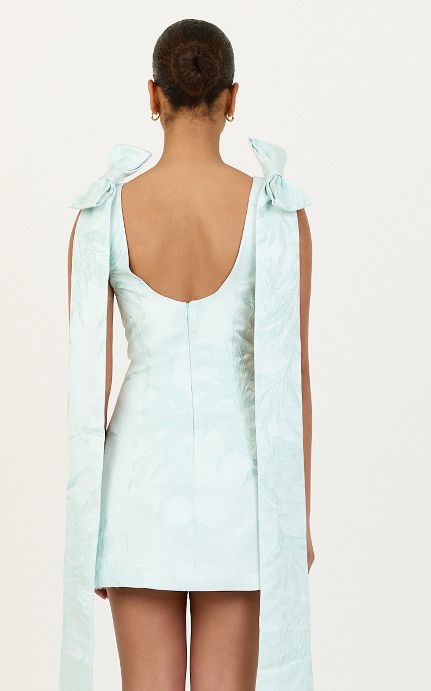 Serafina Mini Dress - Detachable Bow And Sash Fitted Dress in Mint