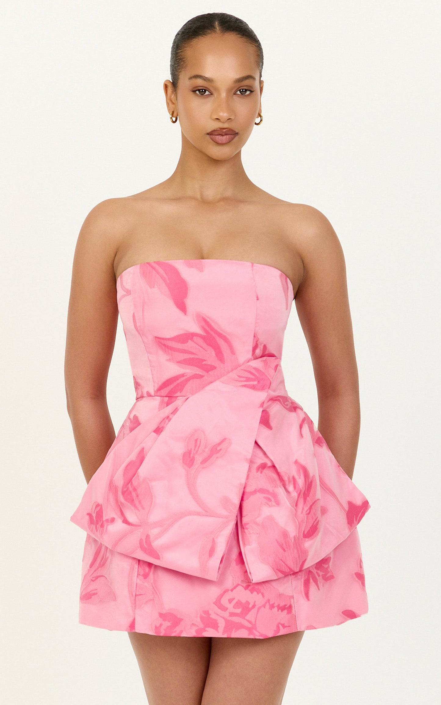 Violetta Mini Dress - Strapless Bow Detail Tulip Dress in Pink