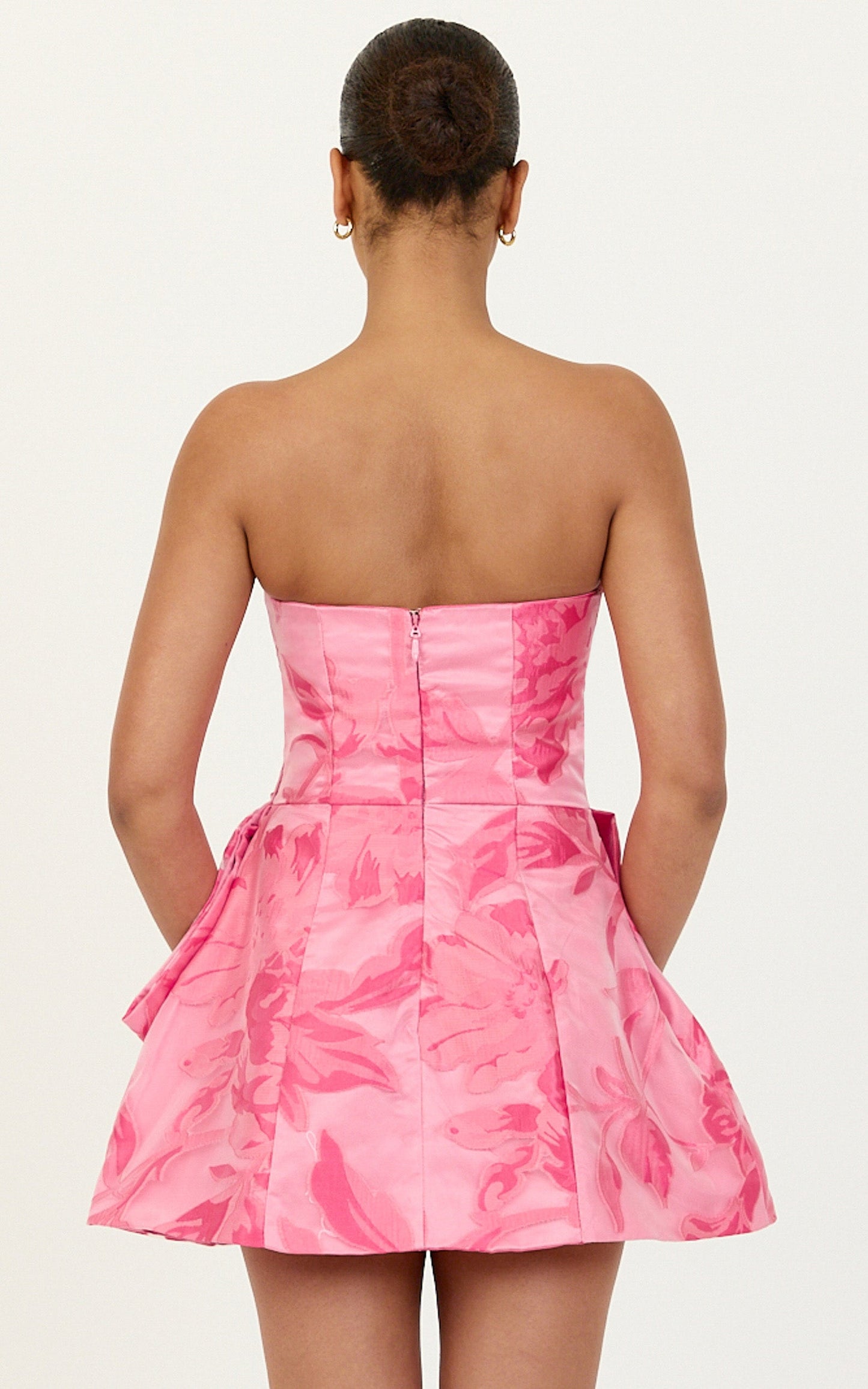 Violetta Mini Dress - Strapless Bow Detail Tulip Dress in Pink