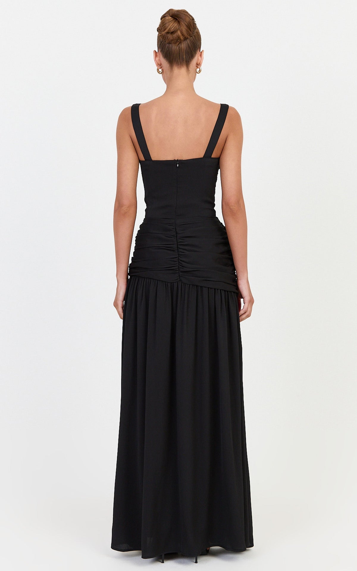 Freya Maxi Dress - Twist Bust Detail Drop Waist Dress in Black