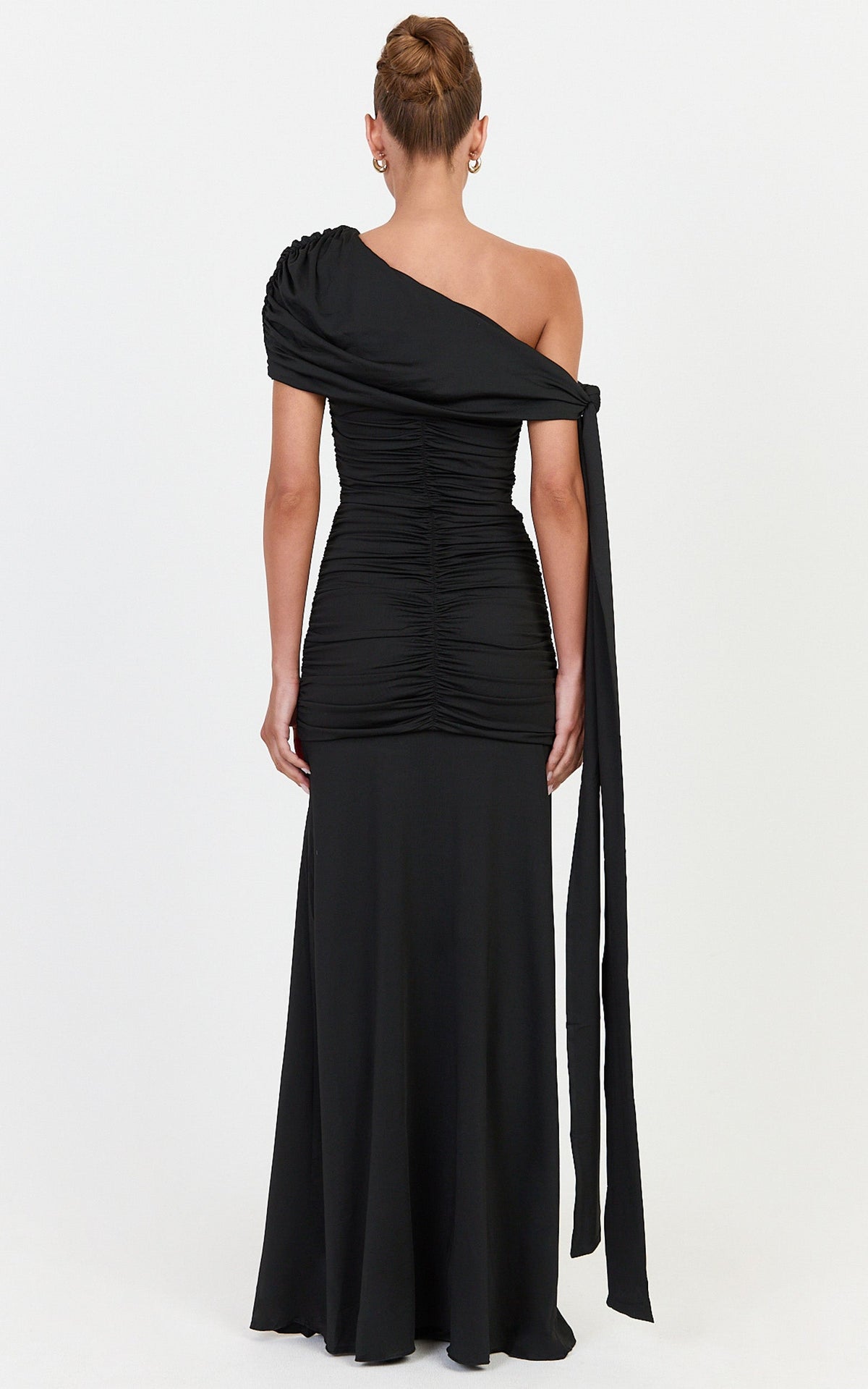 Bree Maxi Dress - Cape Tie Off Shoulder Fit And Flare Dress in Black