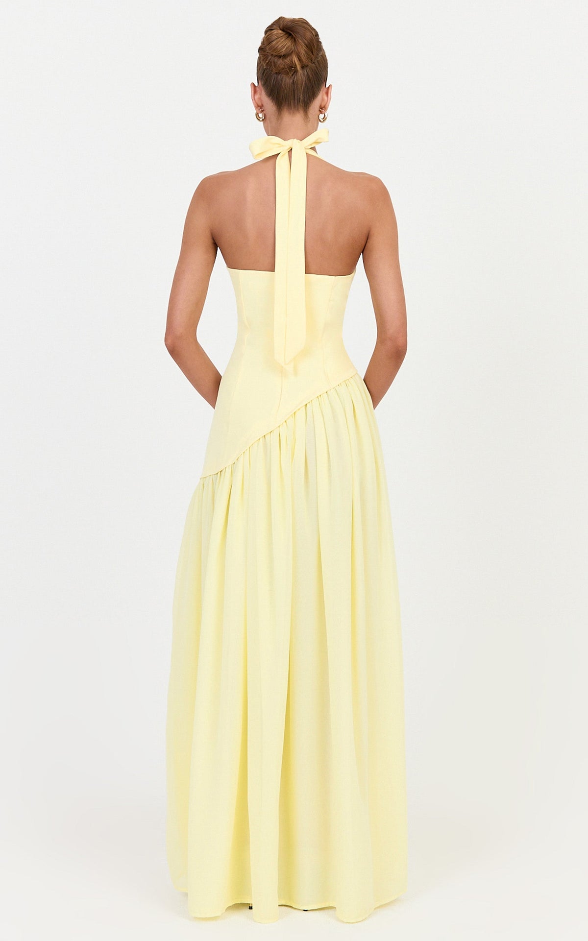 Calla Maxi Dress - Halter Neck Asymmetric Dropped Waist Dress in Lemon