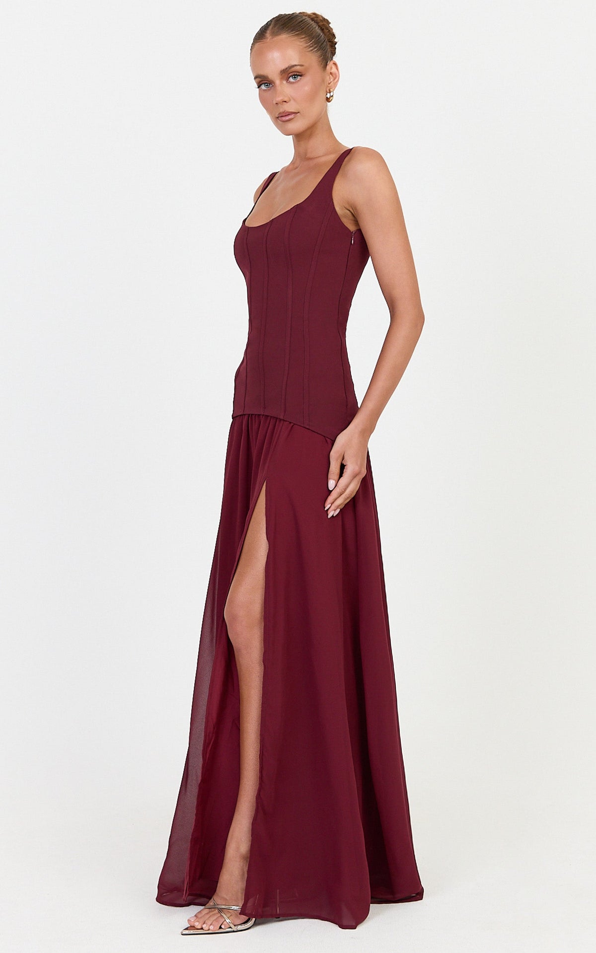 Coco Maxi Dress - Corset Bodice Fit And Flare Dress in Plum