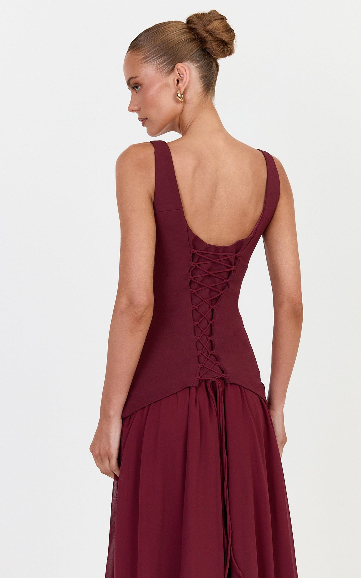Coco Maxi Dress - Corset Bodice Fit And Flare Dress in Plum