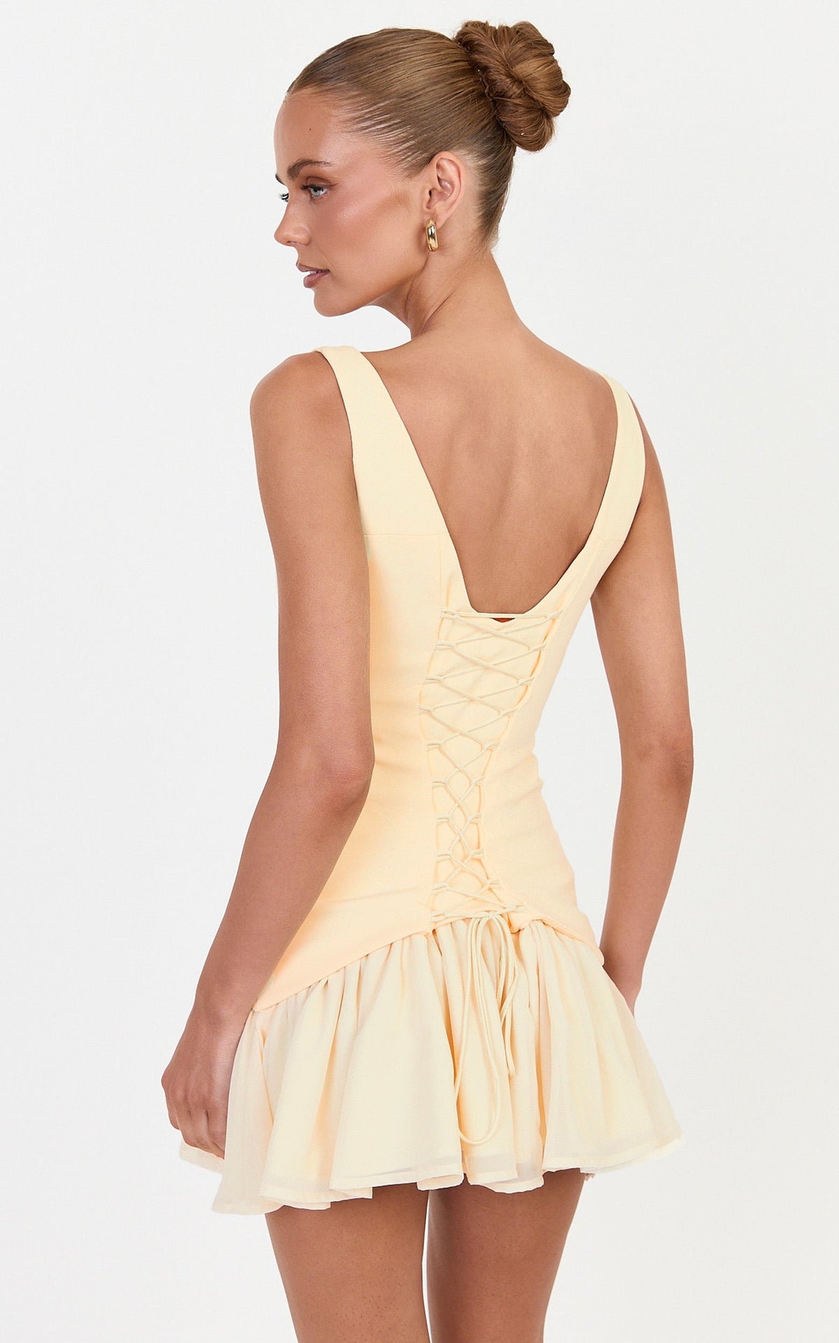 Coco Mini Dress - Corset Bodice Fit And Flare Dress in Butter Yellow