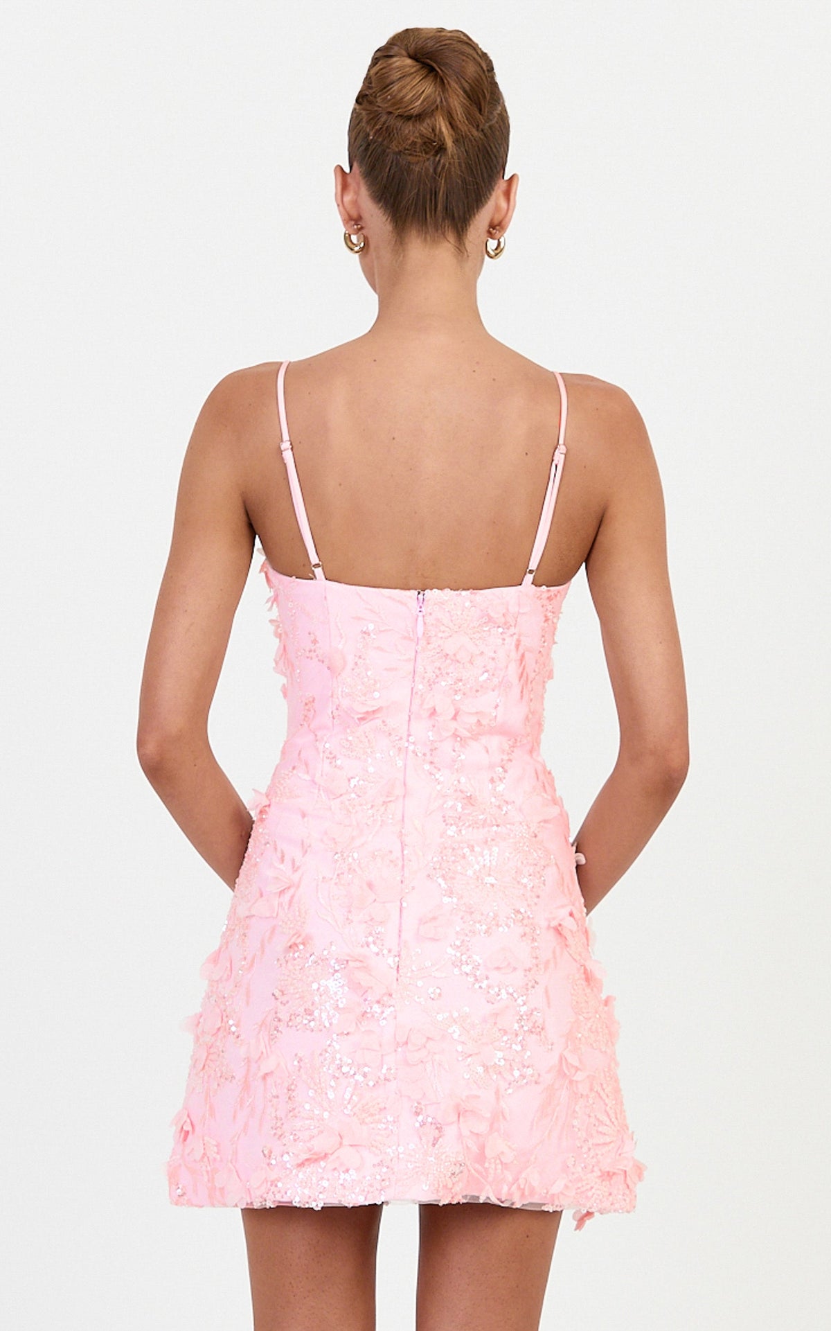 Ellie Mini Dress - Embellished 3D Floral Dress in Pink