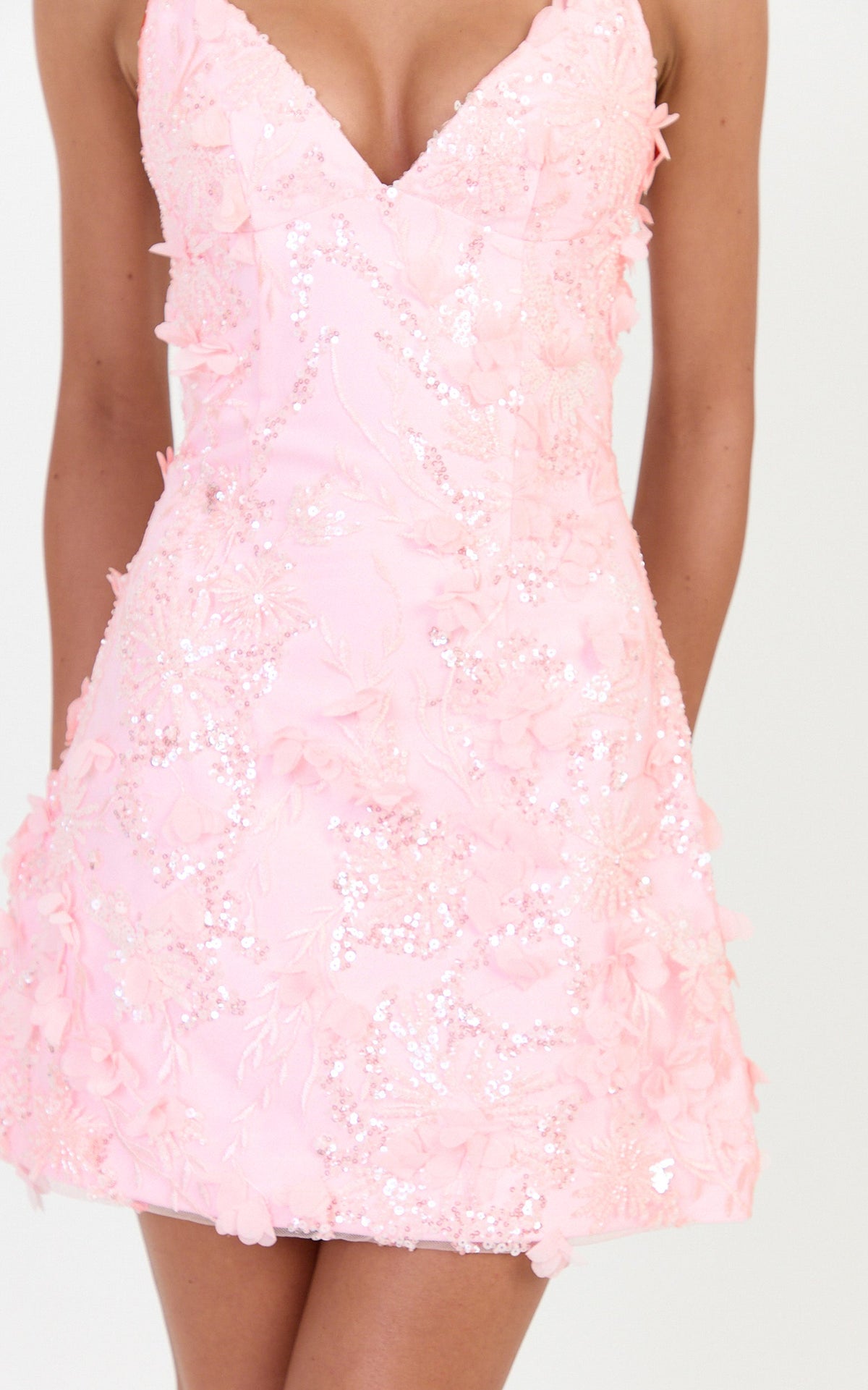Ellie Mini Dress - Embellished 3D Floral Dress in Pink