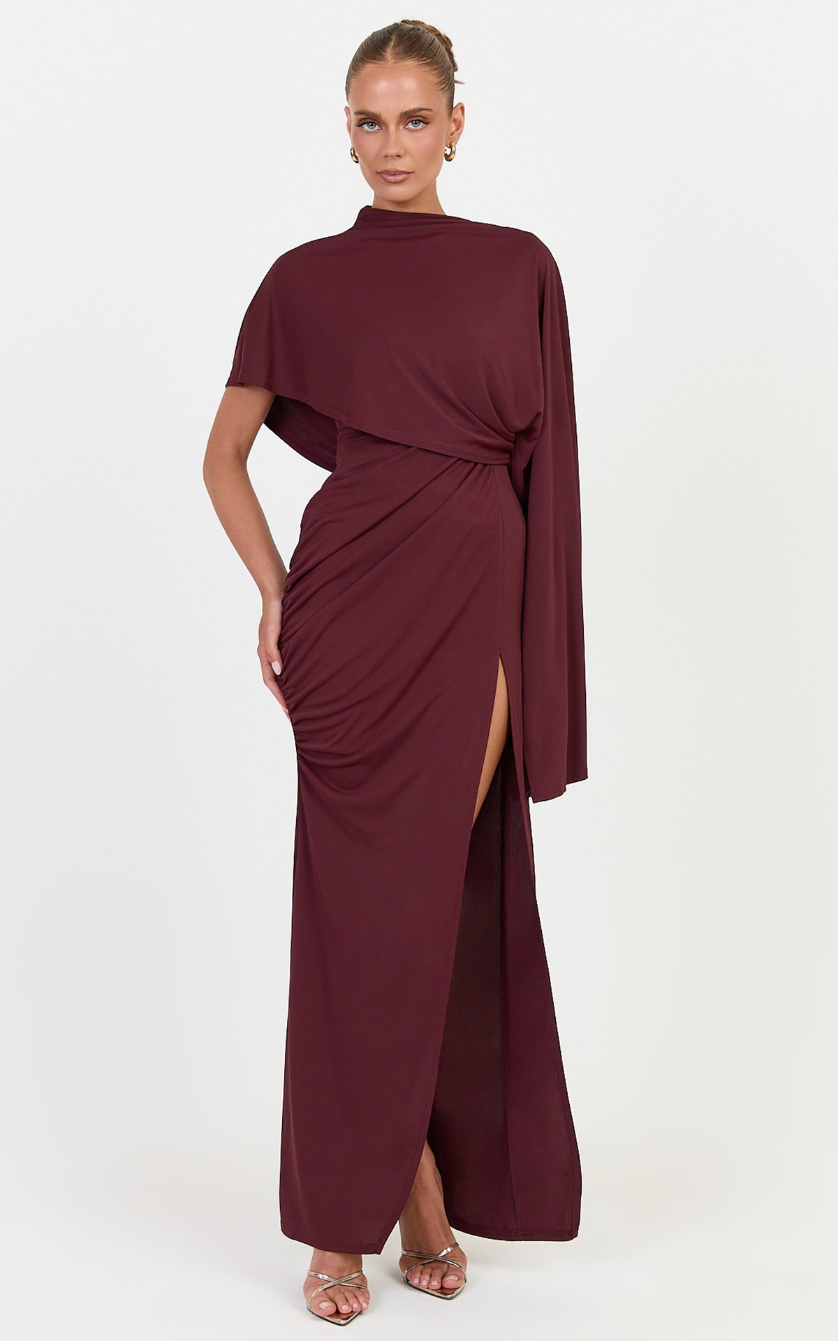 Everly Maxi Dress - Asymmetrical Draped Dress in Plum