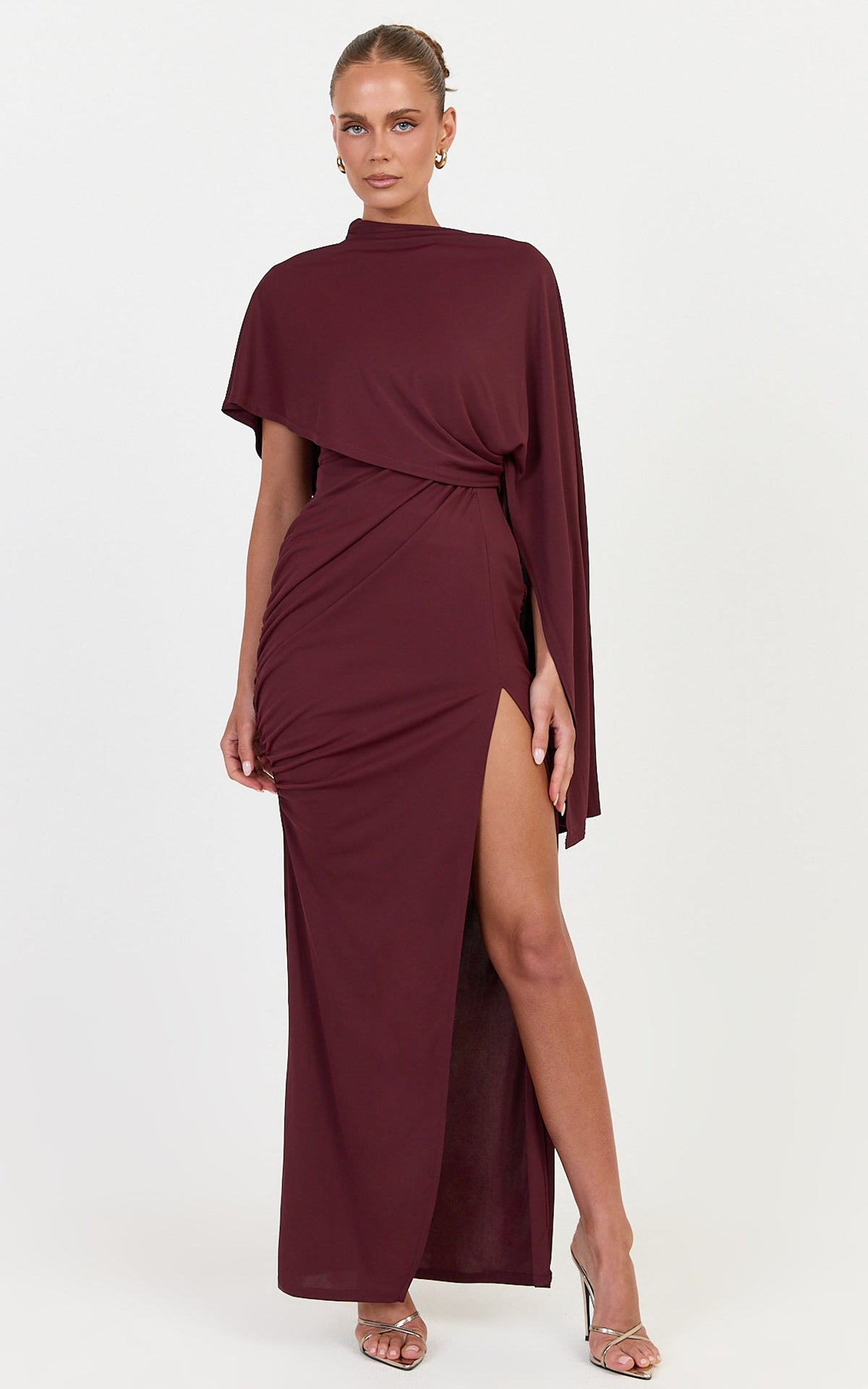 Everly Maxi Dress - Asymmetrical Draped Dress in Plum