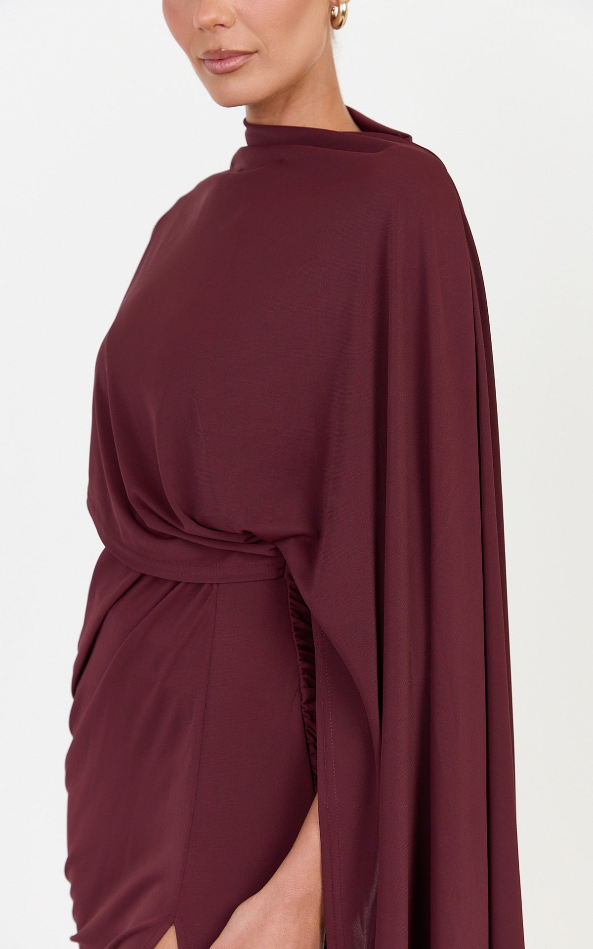 Everly Maxi Dress - Asymmetrical Draped Dress in Plum