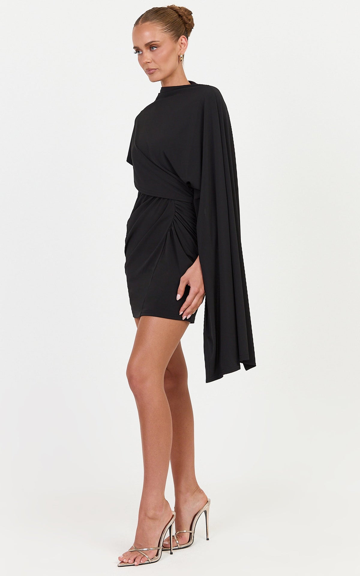 Everly Mini Dress - Asymmetrical Draped Dress in Black