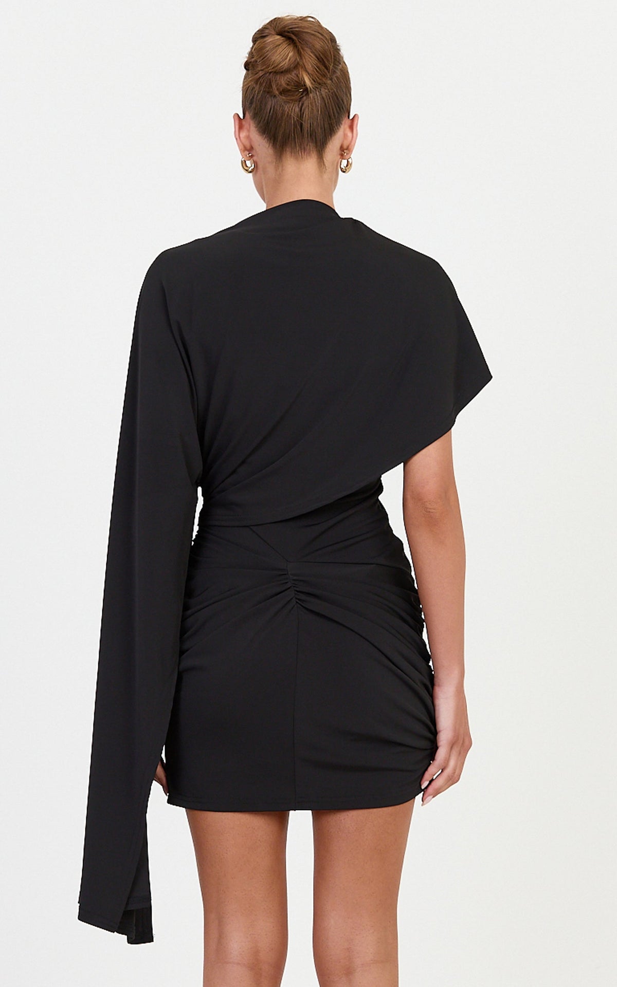 Everly Mini Dress - Asymmetrical Draped Dress in Black