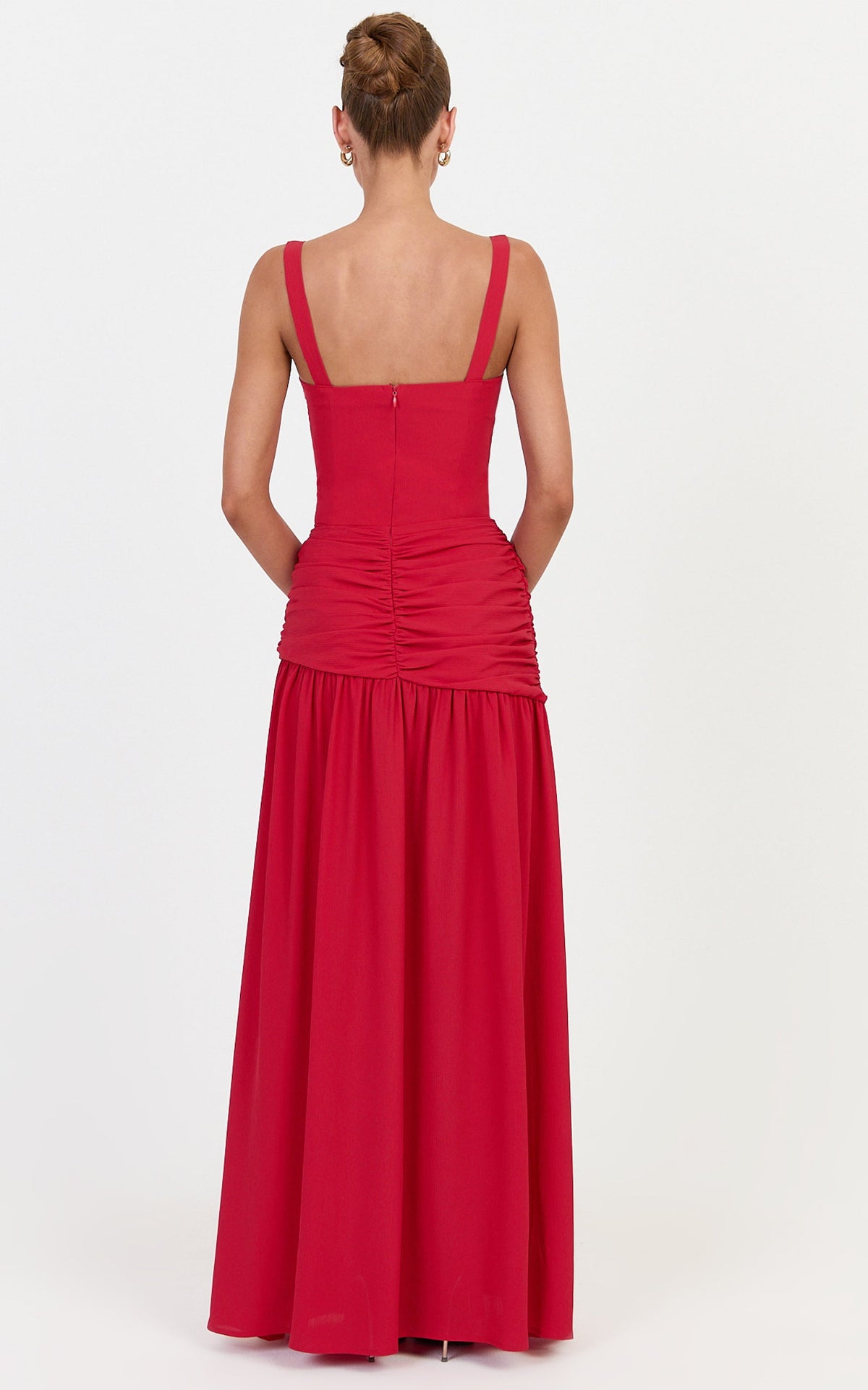 Freya Maxi Dress - Twist Bust Detail Drop Waist Dress in Red