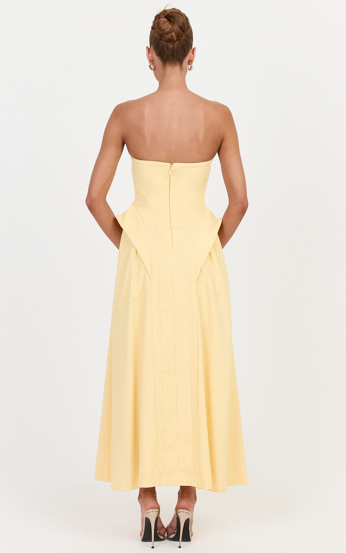 Joy Maxi Dress - Strapless Structured Dress With Gathered Hip Detail in Lemon