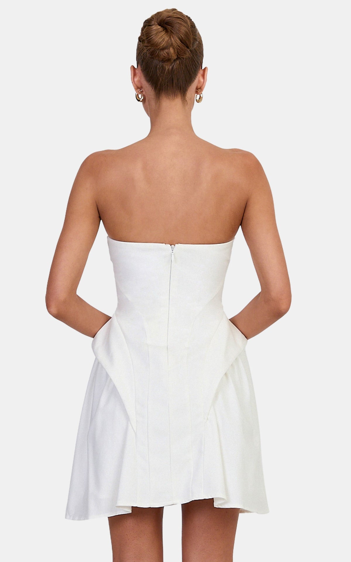 Joy Mini Dress - Strapless Structured Dress With Gathered Hip Detail in White