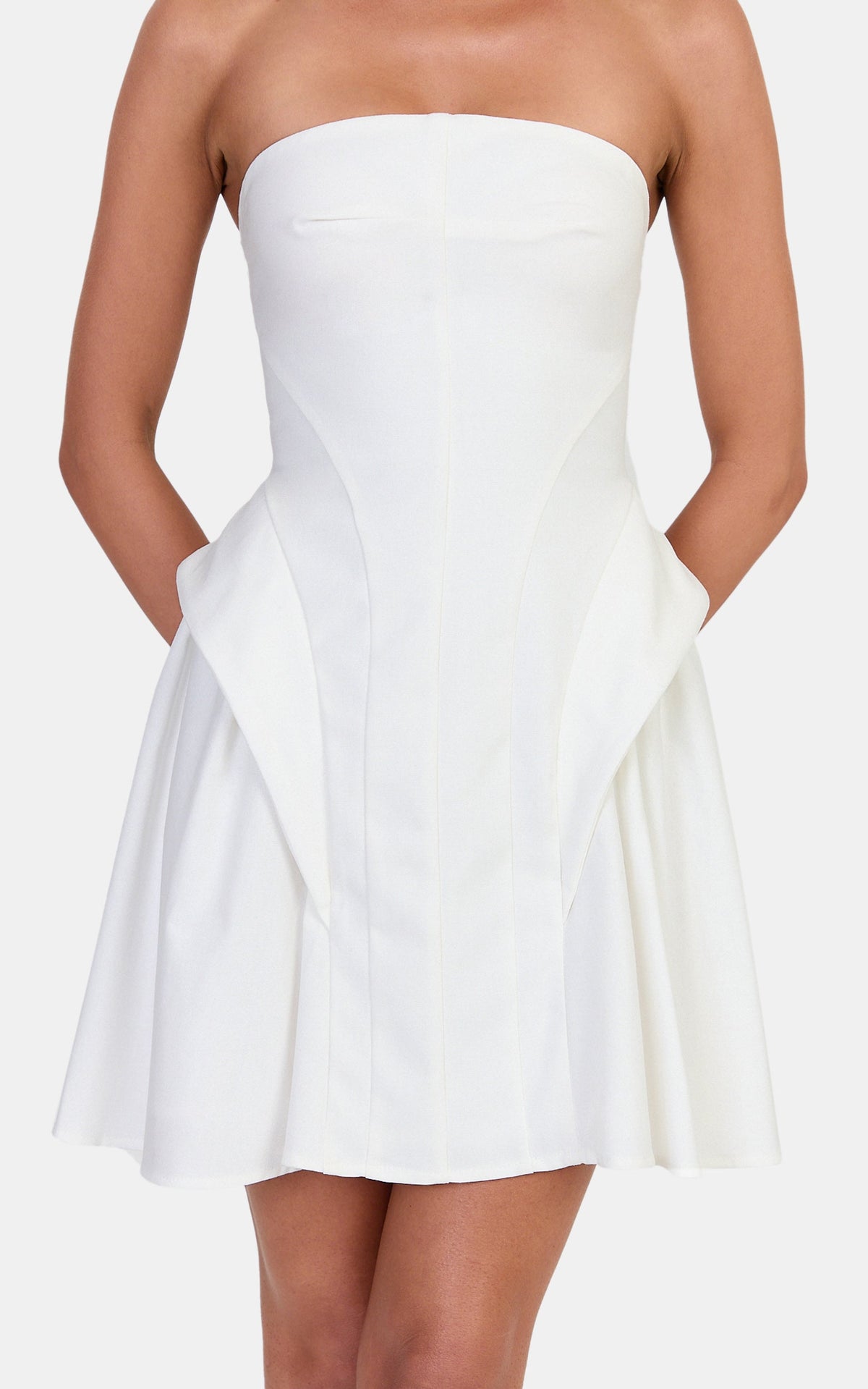 Joy Mini Dress - Strapless Structured Dress With Gathered Hip Detail in White