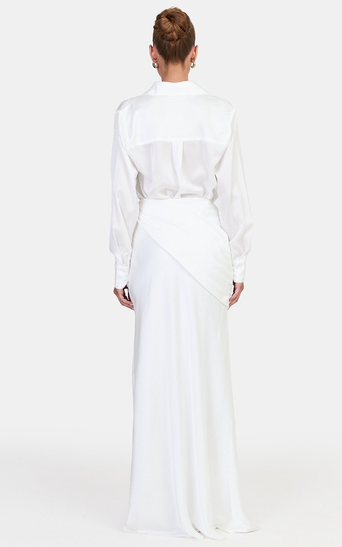Claire Maxi Skirt - Satin Skirt With Hip Drape Detail And Leg Split in Ivory