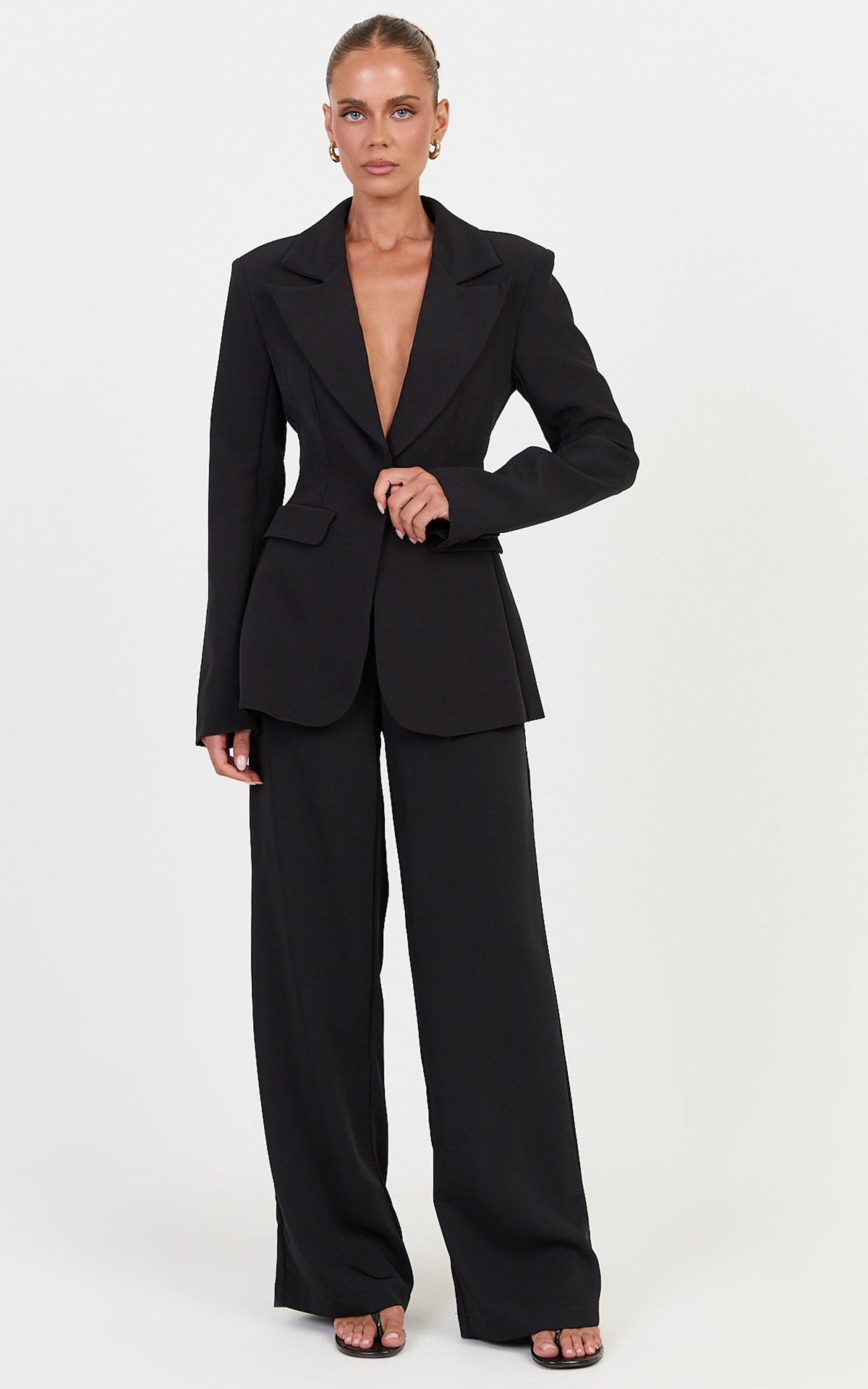 Juliette Blazer - Cinched Waist Structured Blazer in Black