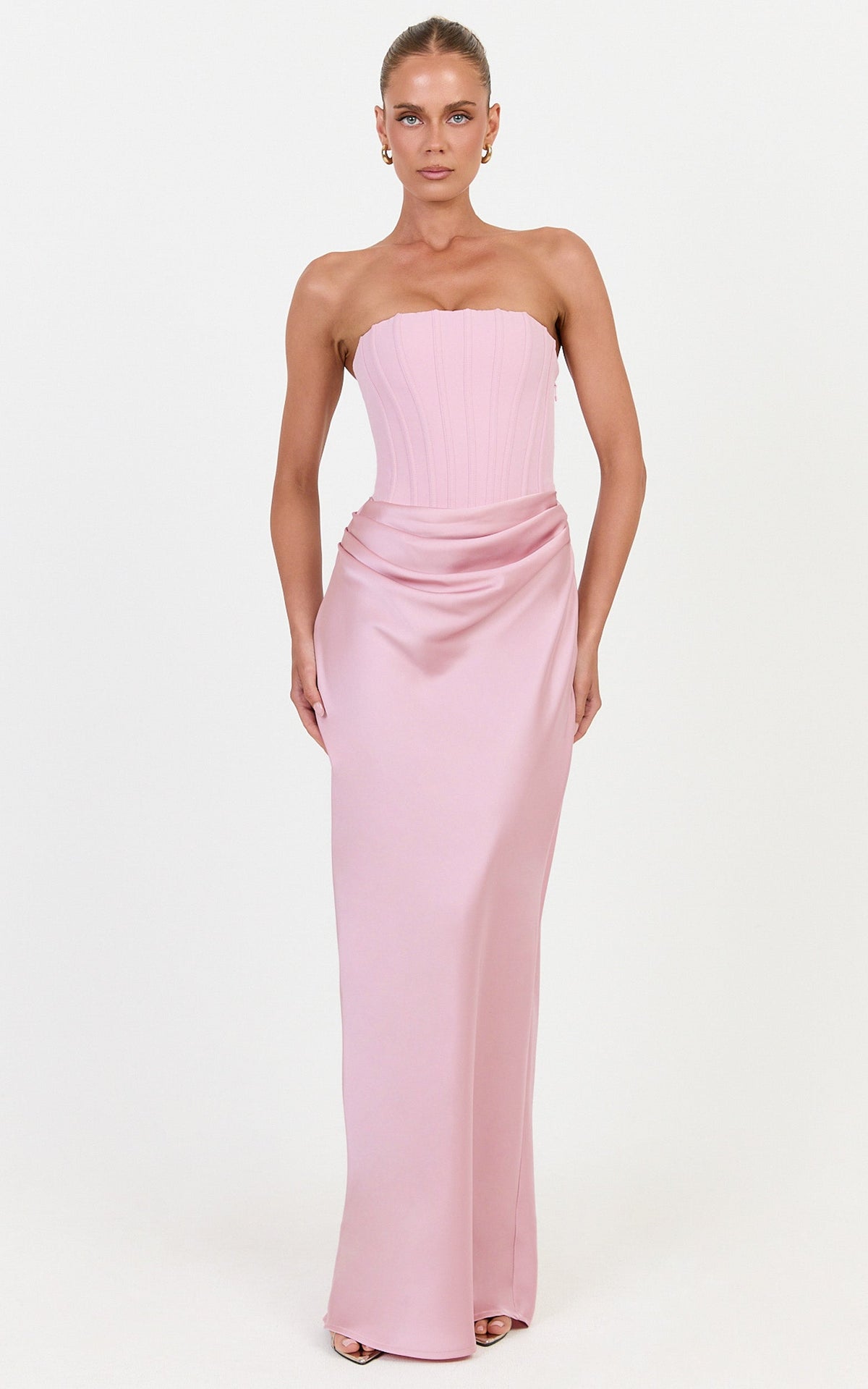 Kailani Maxi Dress - Strapless Corset Bodice Lace Up Back Dress in Pink