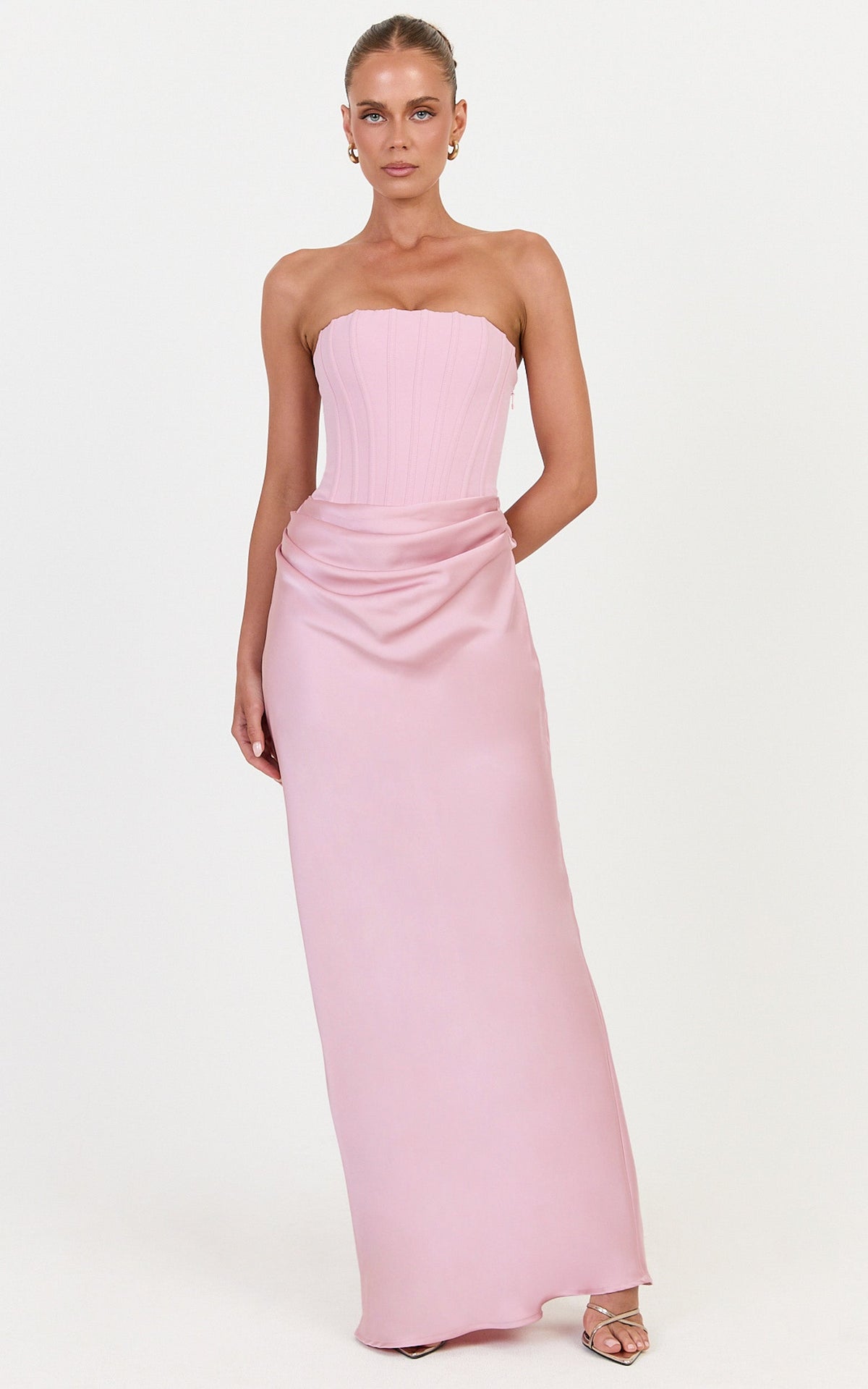 Kailani Maxi Dress - Strapless Corset Bodice Lace Up Back Dress in Pink