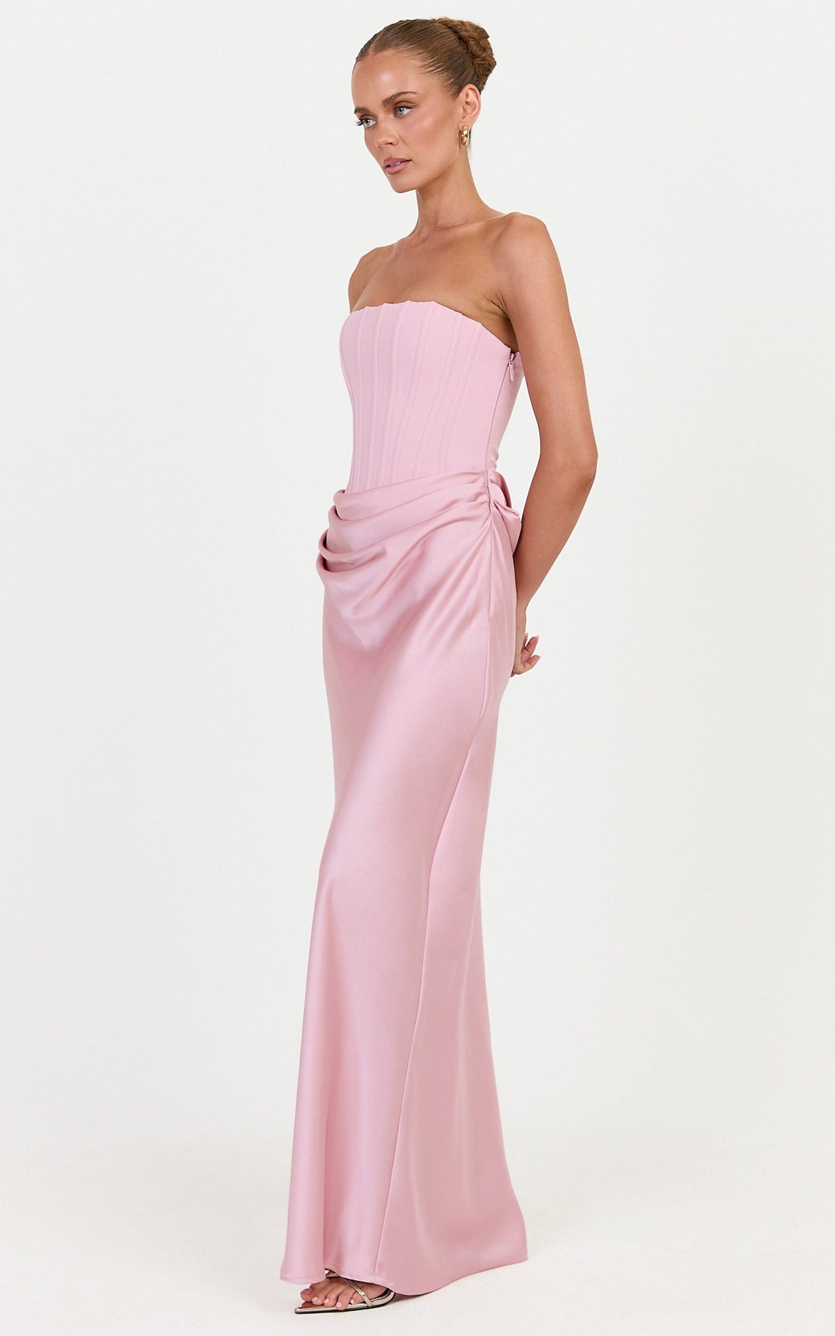 Kailani Maxi Dress - Strapless Corset Bodice Lace Up Back Dress in Pink