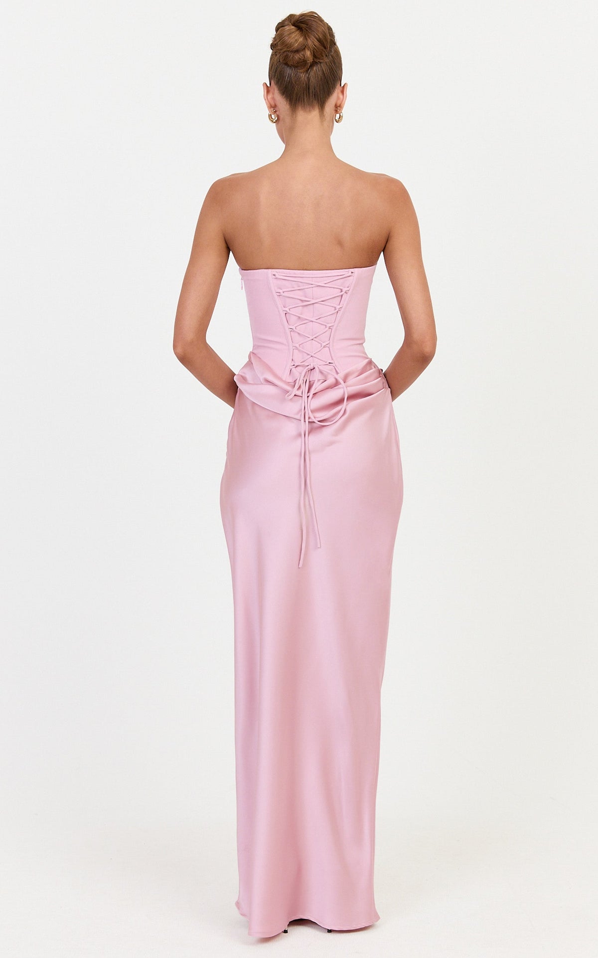 Kailani Maxi Dress - Strapless Corset Bodice Lace Up Back Dress in Pink