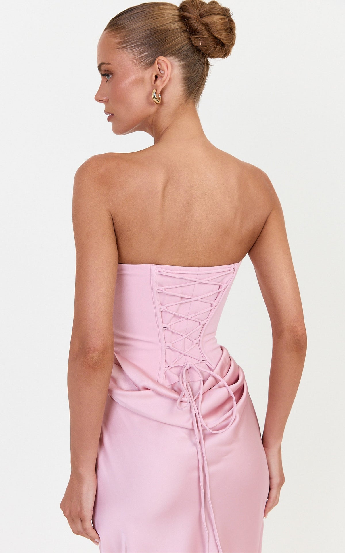 Kailani Maxi Dress - Strapless Corset Bodice Lace Up Back Dress in Pink