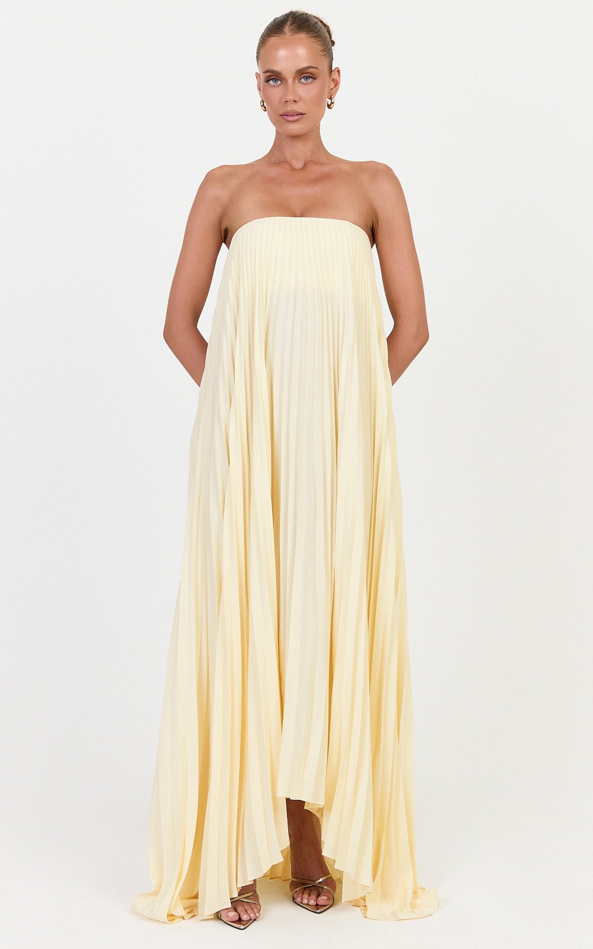 Narae Maxi Dress - Strapless Pleated Dress in Lemon