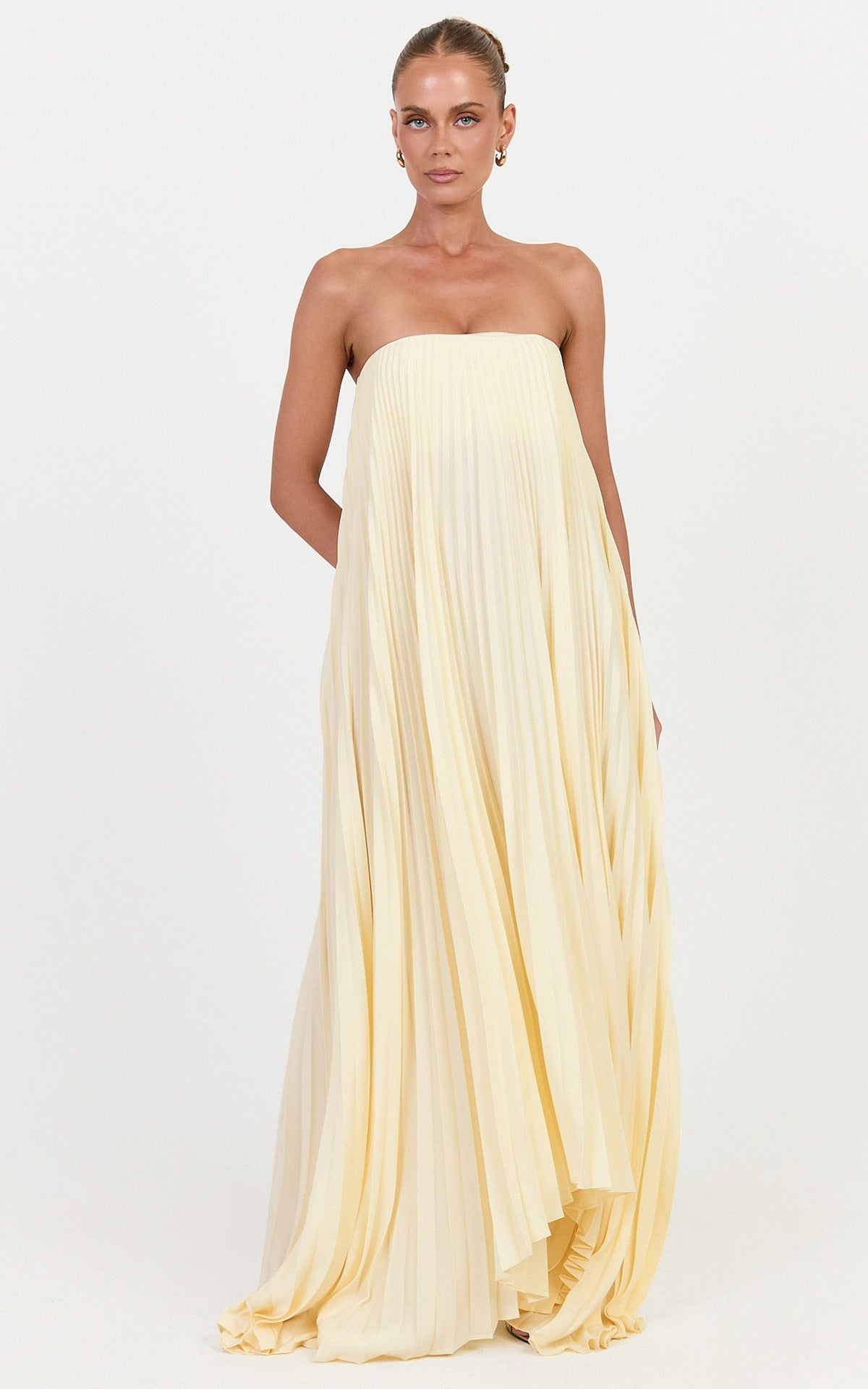 Narae Maxi Dress - Strapless Pleated Dress in Lemon