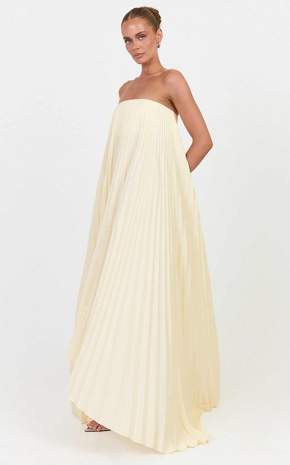 Narae Maxi Dress - Strapless Pleated Dress in Lemon