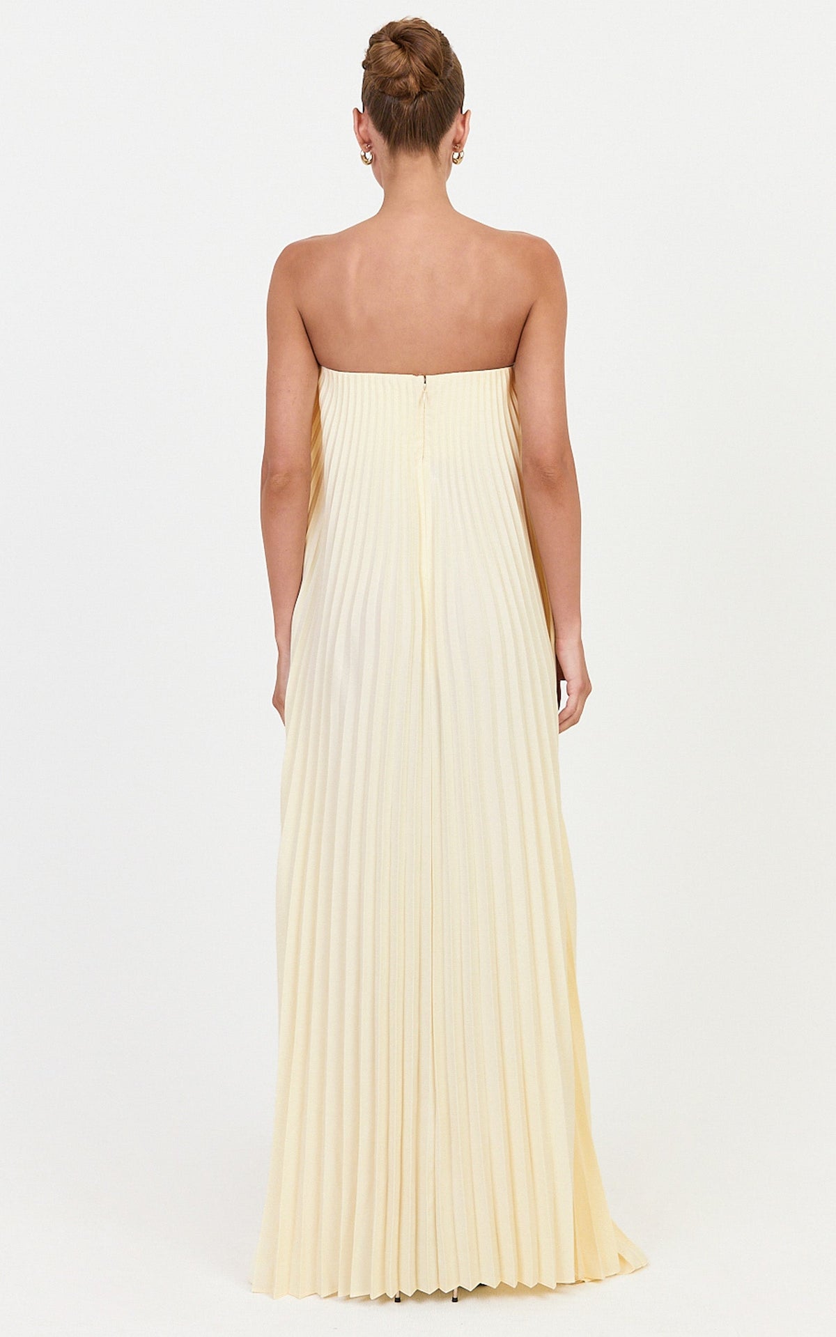 Narae Maxi Dress - Strapless Pleated Dress in Lemon