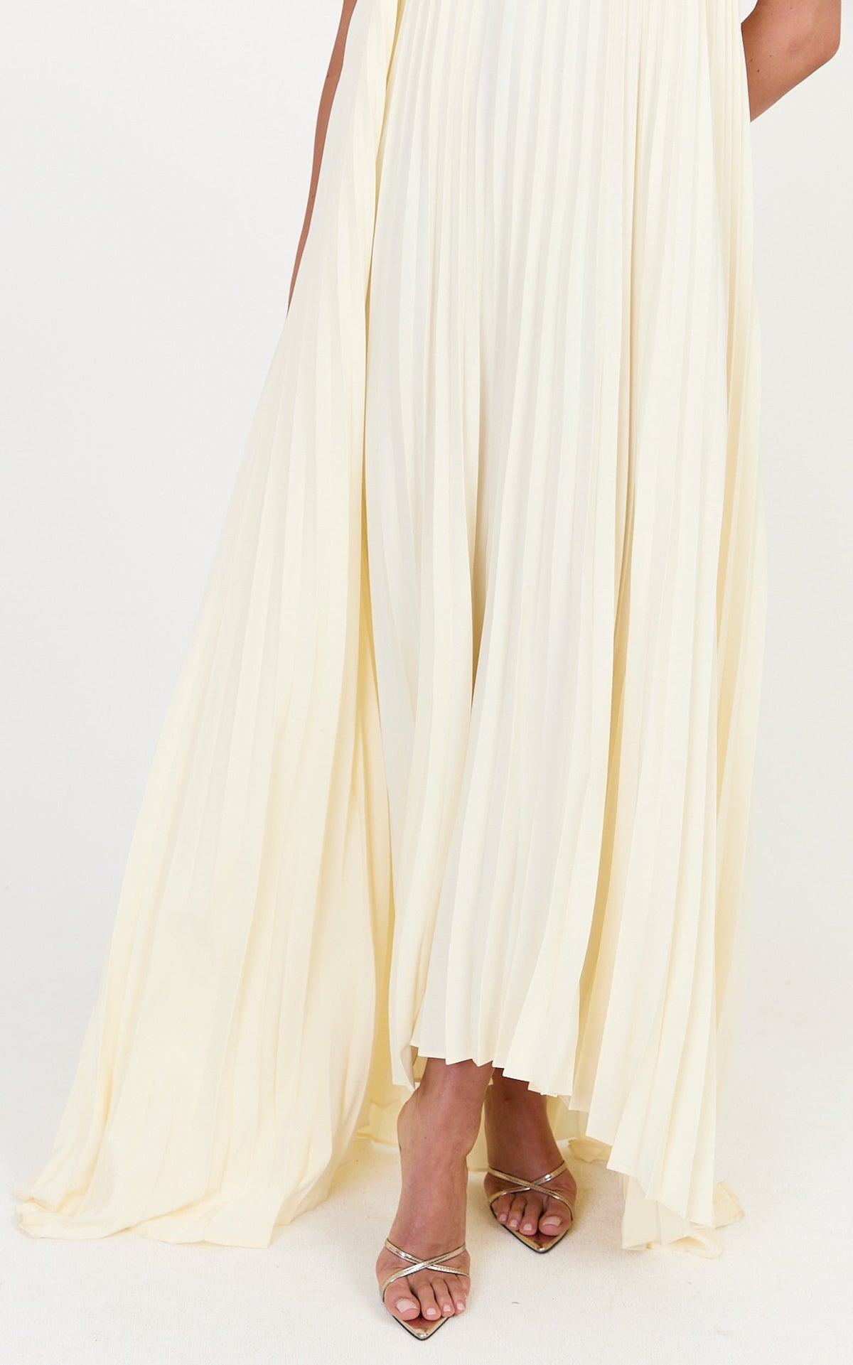 Narae Maxi Dress - Strapless Pleated Dress in Lemon