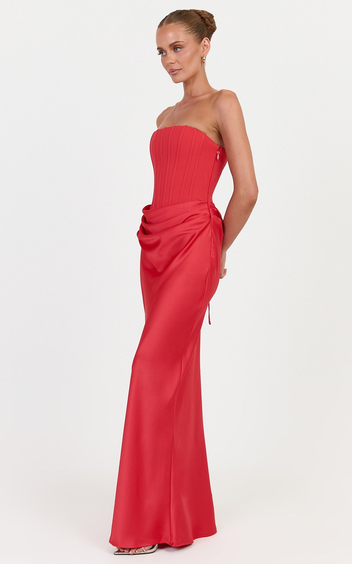 Kailani Maxi Dress - Strapless Corset Bodice Lace Up Back Dress in Red