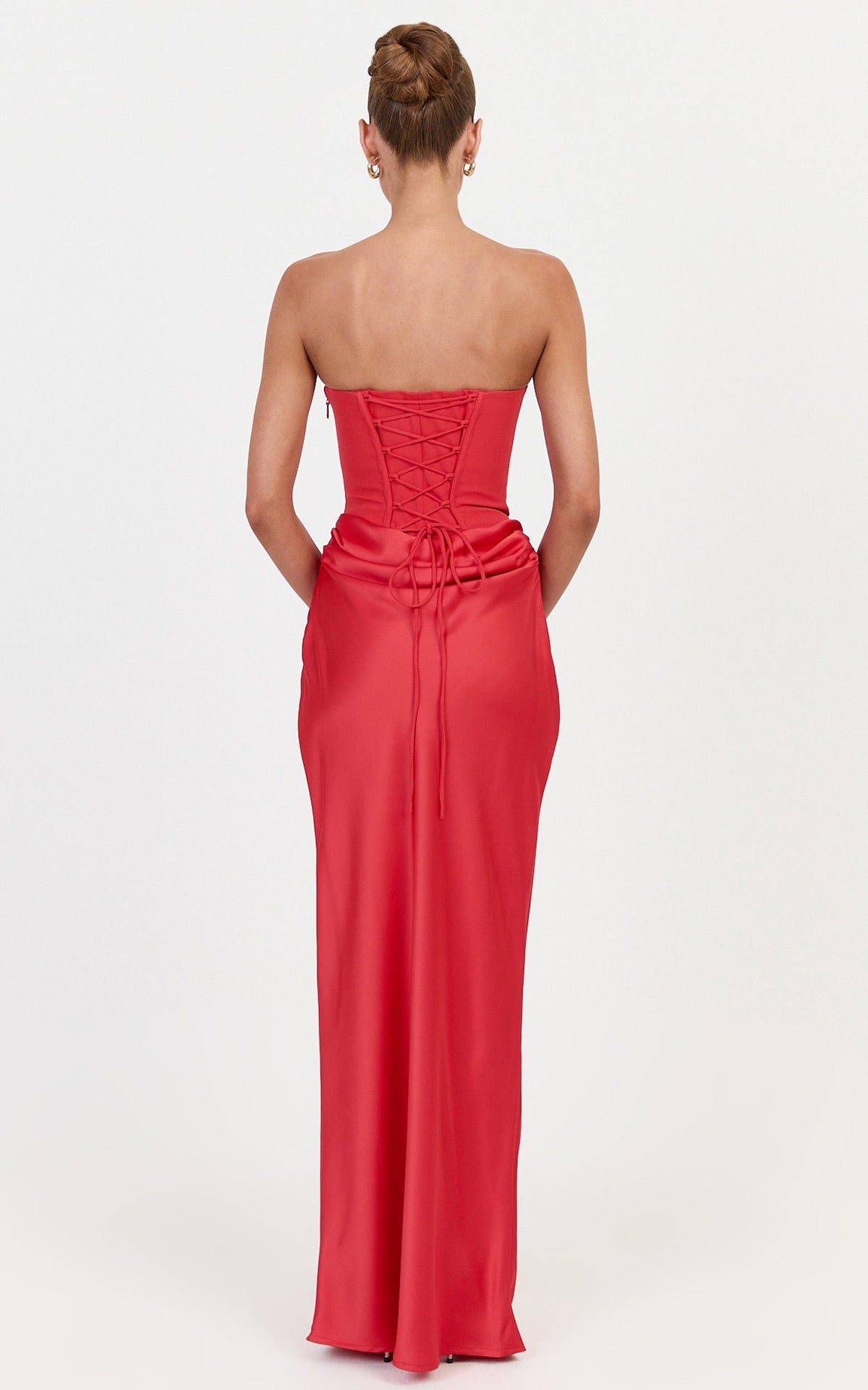 Kailani Maxi Dress - Strapless Corset Bodice Lace Up Back Dress in Red