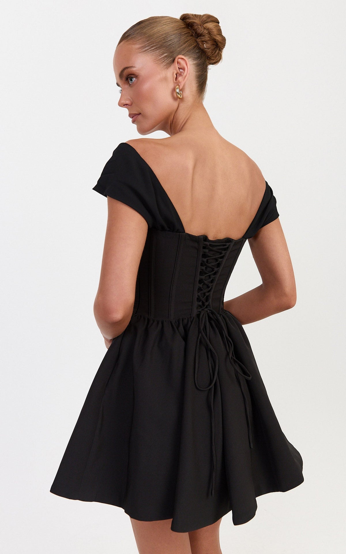 Luciana Mini Dress - Corset Bodice Mini Dress With Cap Sleeves And Gathered Skirt in Black