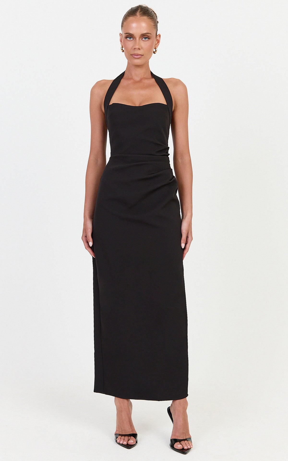 Sandy Maxi Dress - Sweetheart Neckline Halter Dress in Black