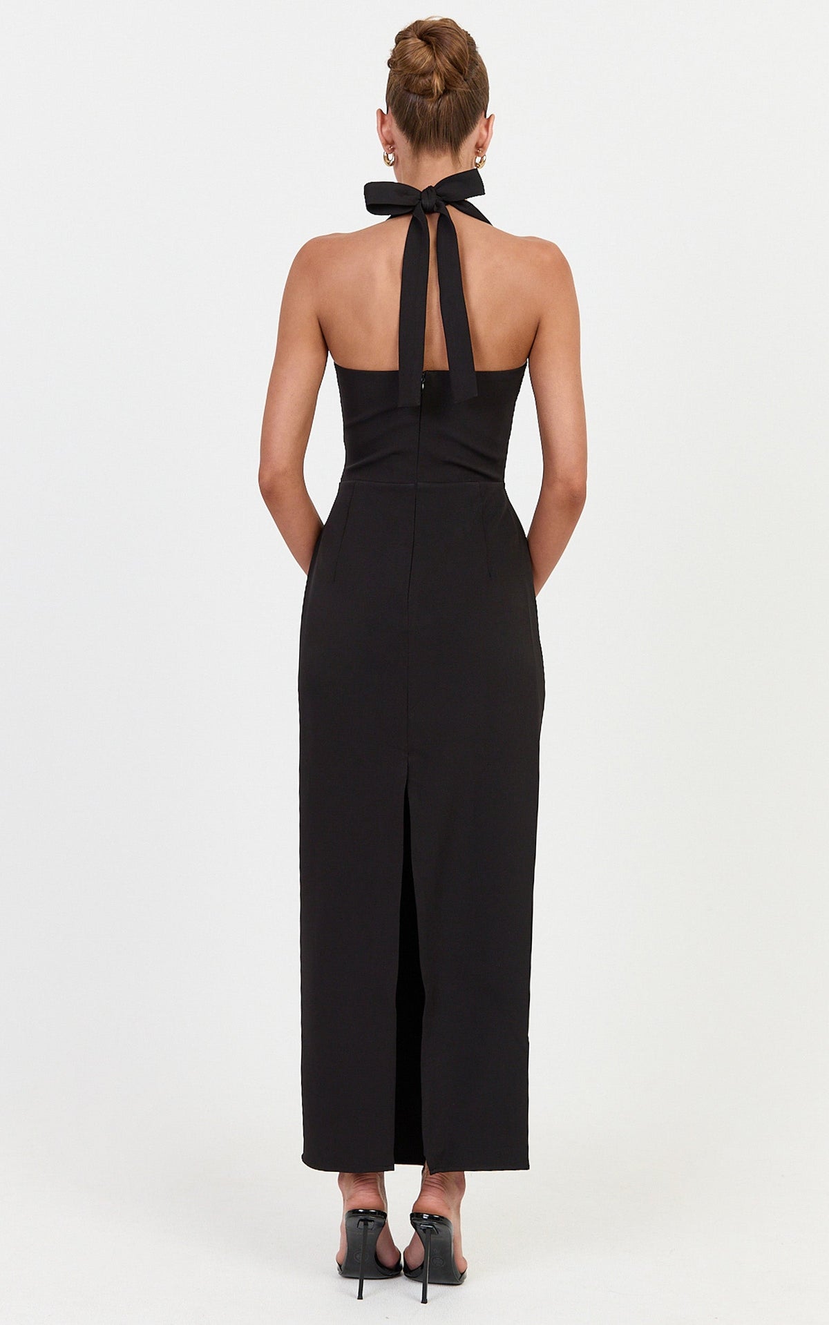 Sandy Maxi Dress - Sweetheart Neckline Halter Dress in Black