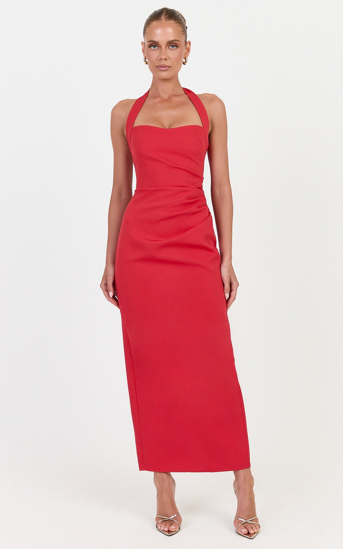 Sandy Maxi Dress - Sweetheart Neckline Halter Dress in Red