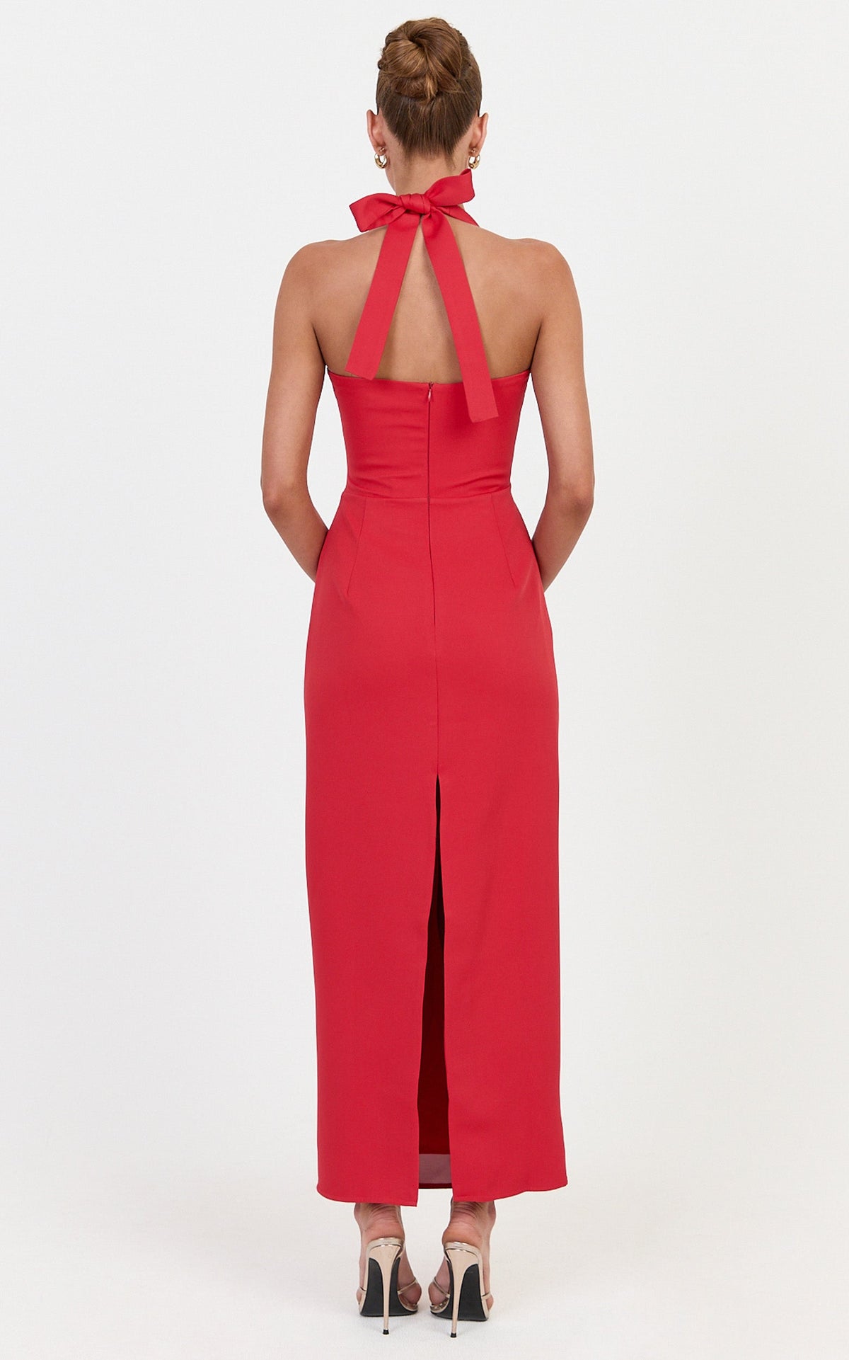 Sandy Maxi Dress - Sweetheart Neckline Halter Dress in Red