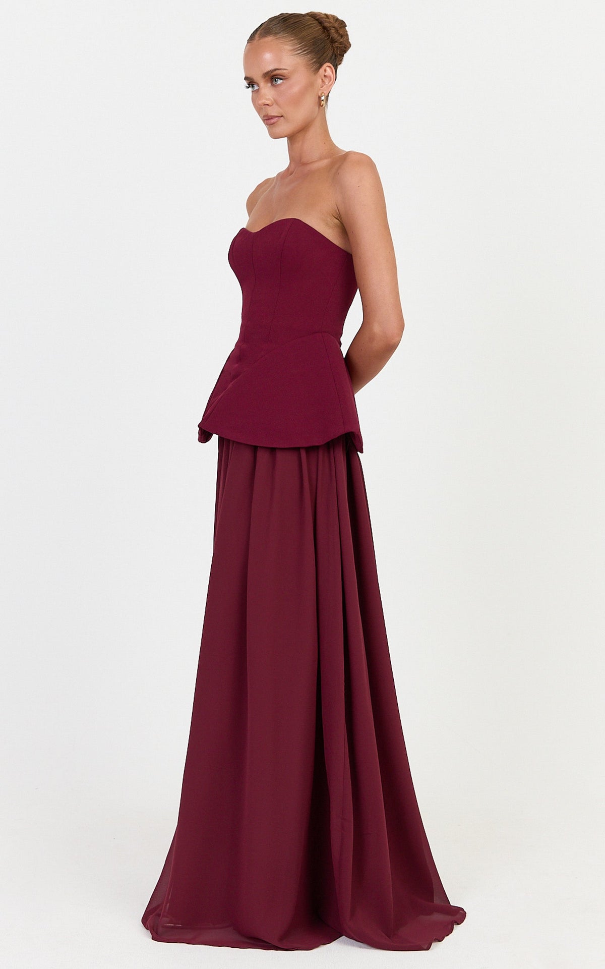 Tami Maxi Dress - Structured Hip Lace Up Corset Dress in Wine