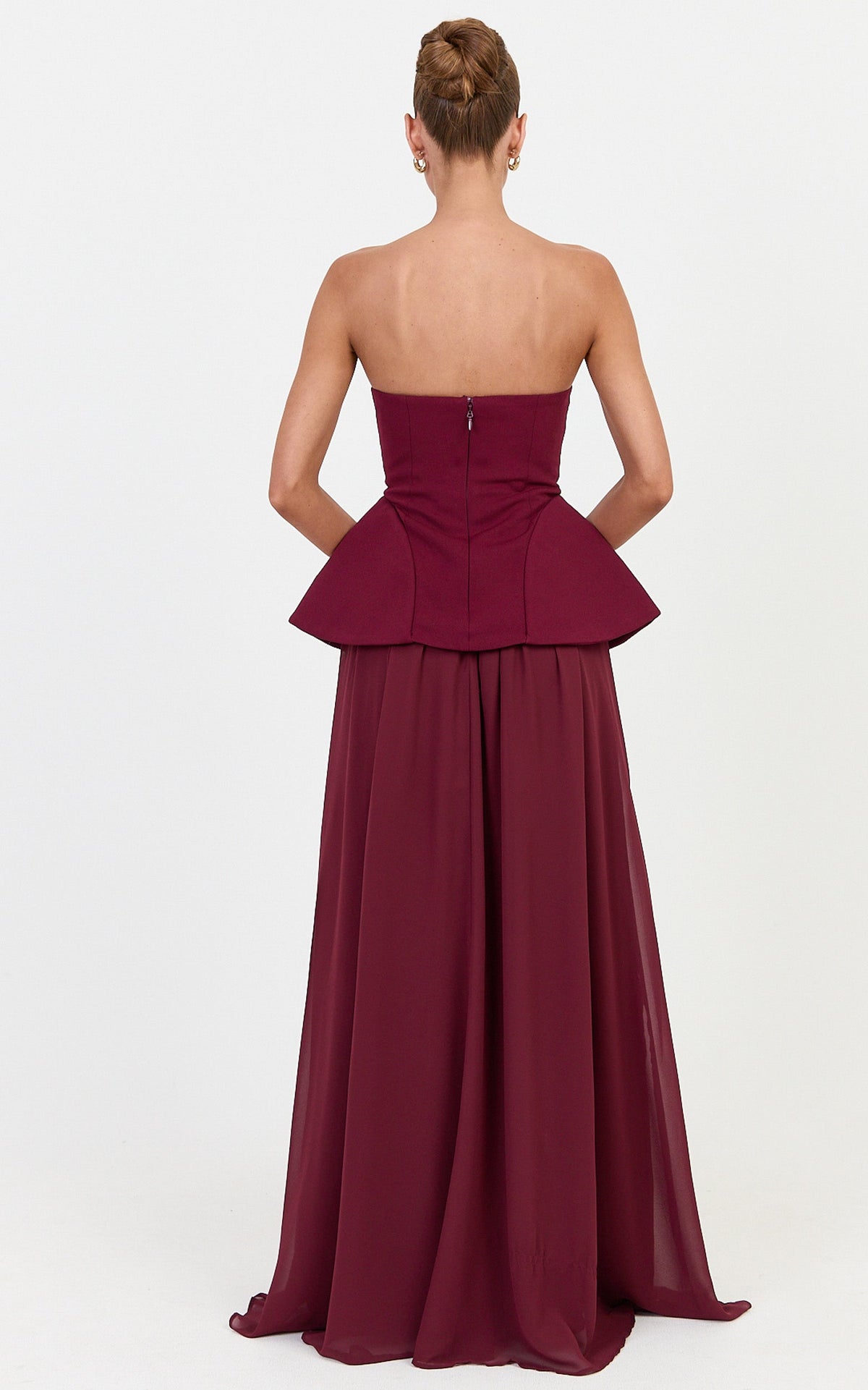 Tami Maxi Dress - Structured Hip Lace Up Corset Dress in Wine