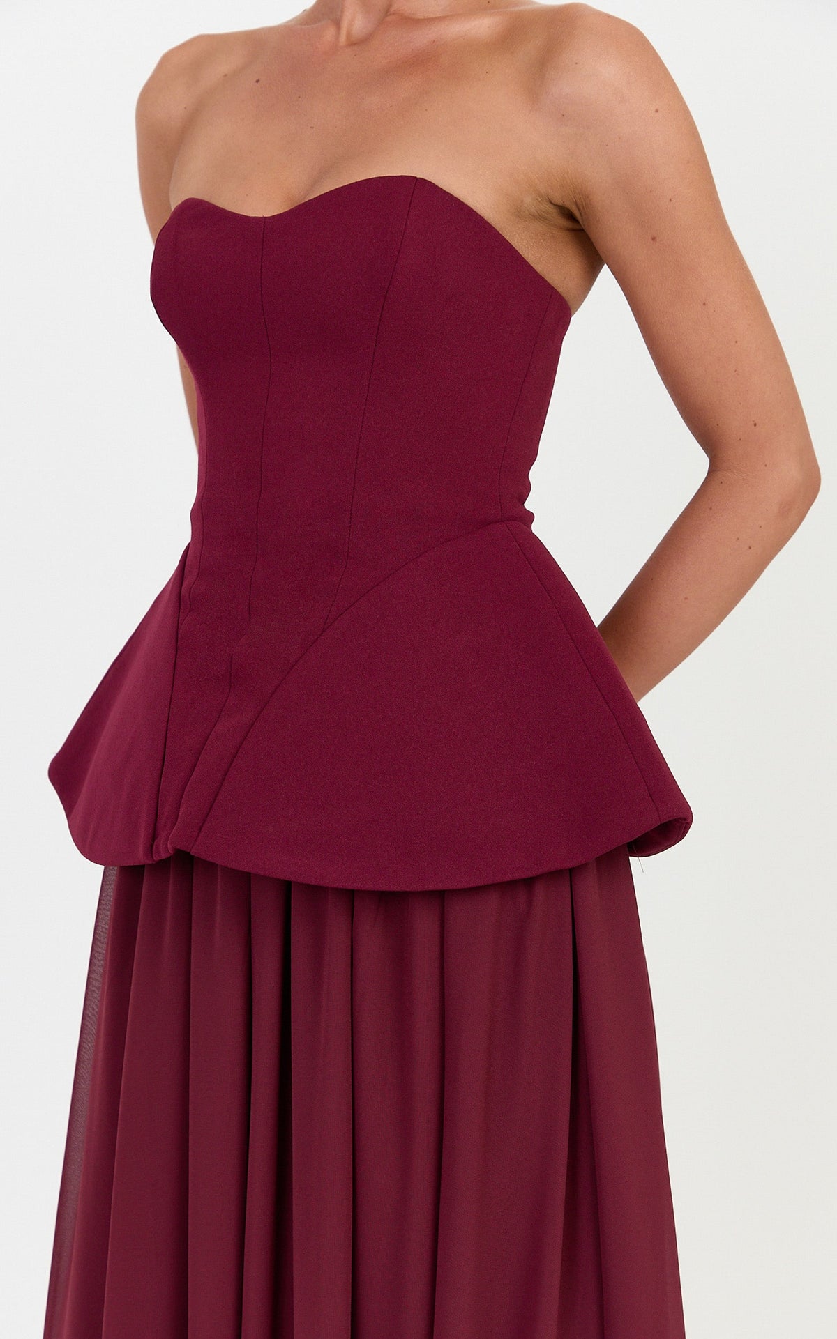 Tami Maxi Dress - Structured Hip Lace Up Corset Dress in Wine