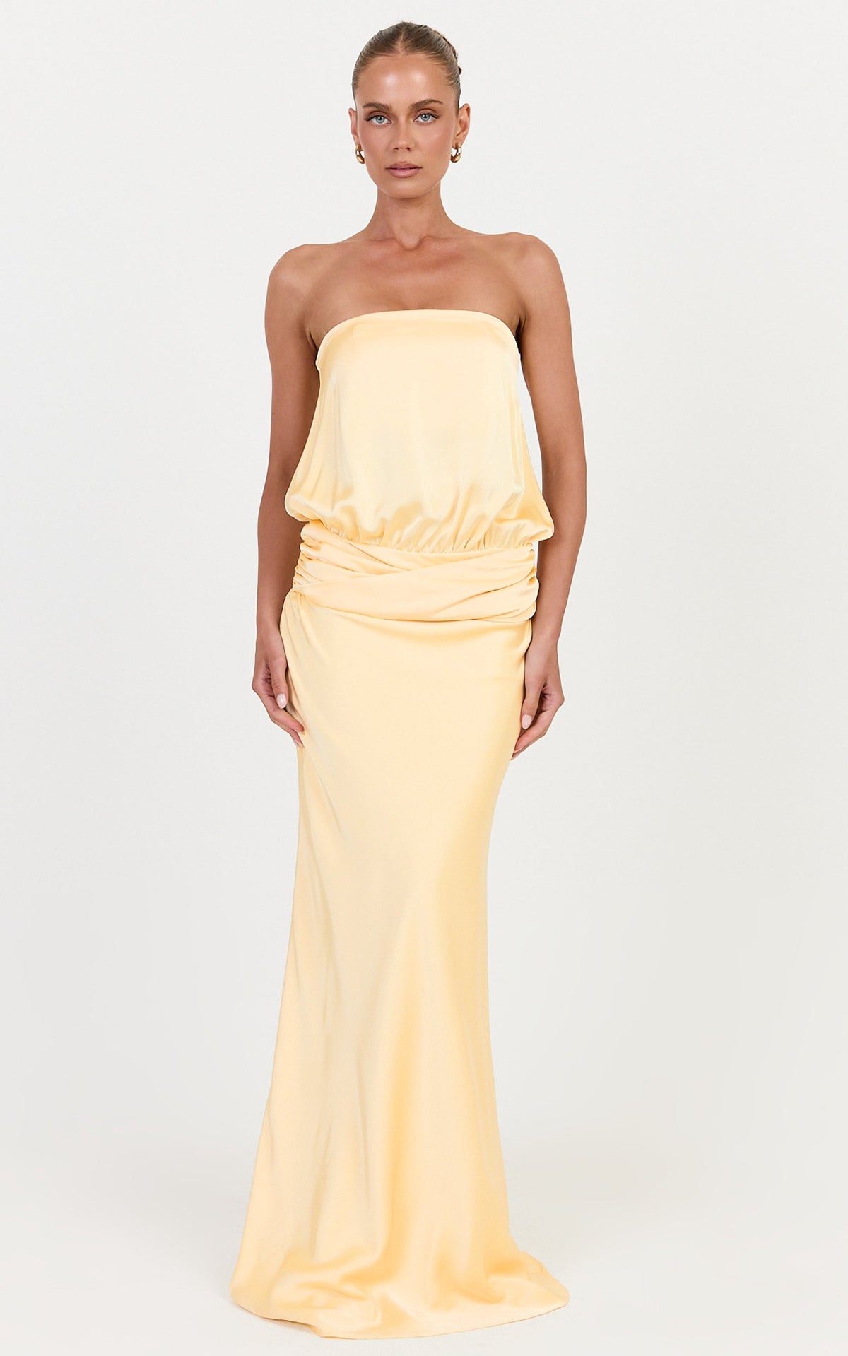 Ella Maxi Dress - Strapless Blouson Dress With Twist Detail in Lemon