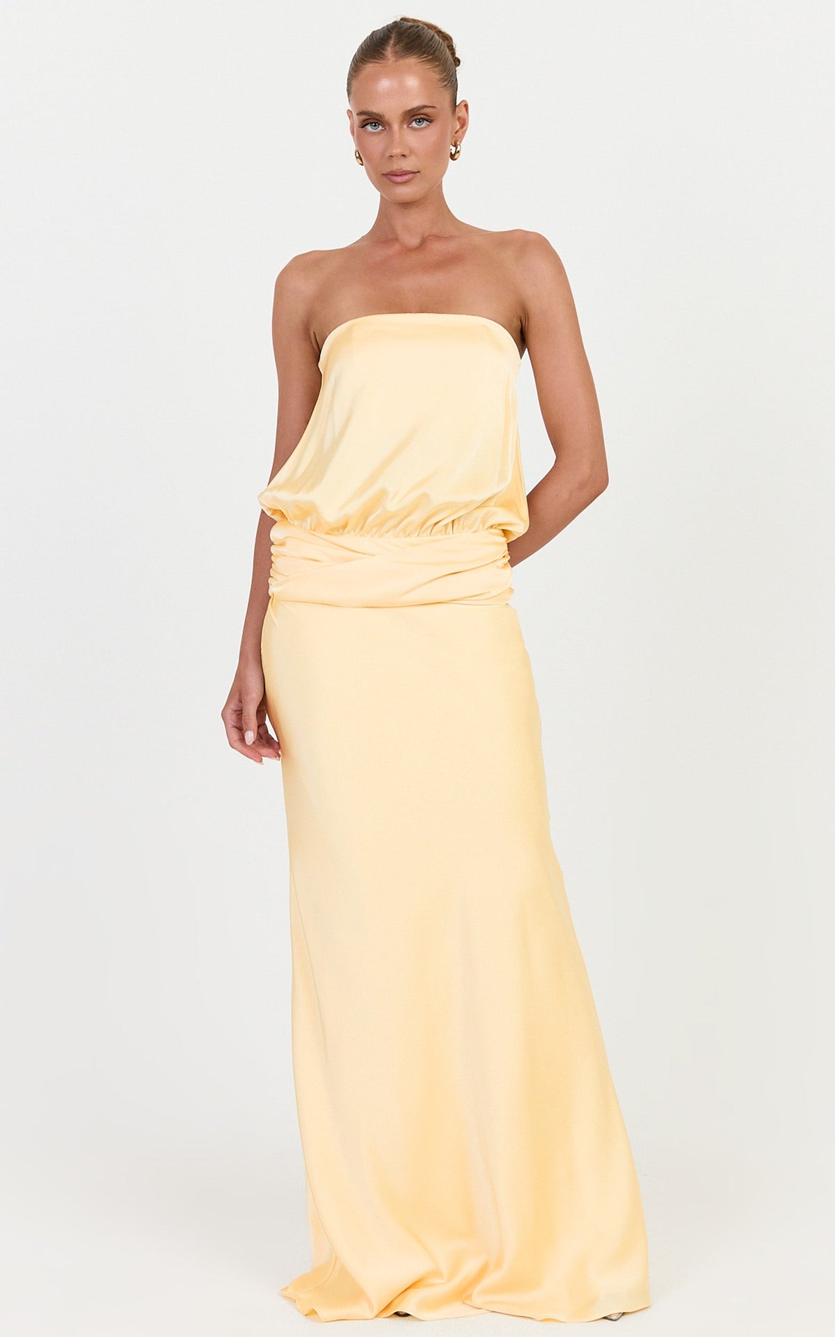 Ella Maxi Dress - Strapless Blouson Dress With Twist Detail in Lemon