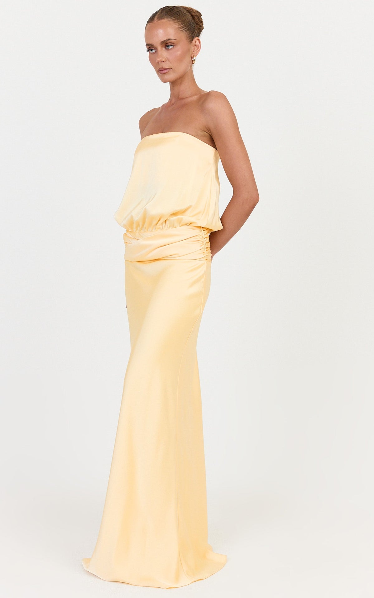 Ella Maxi Dress - Strapless Blouson Dress With Twist Detail in Lemon