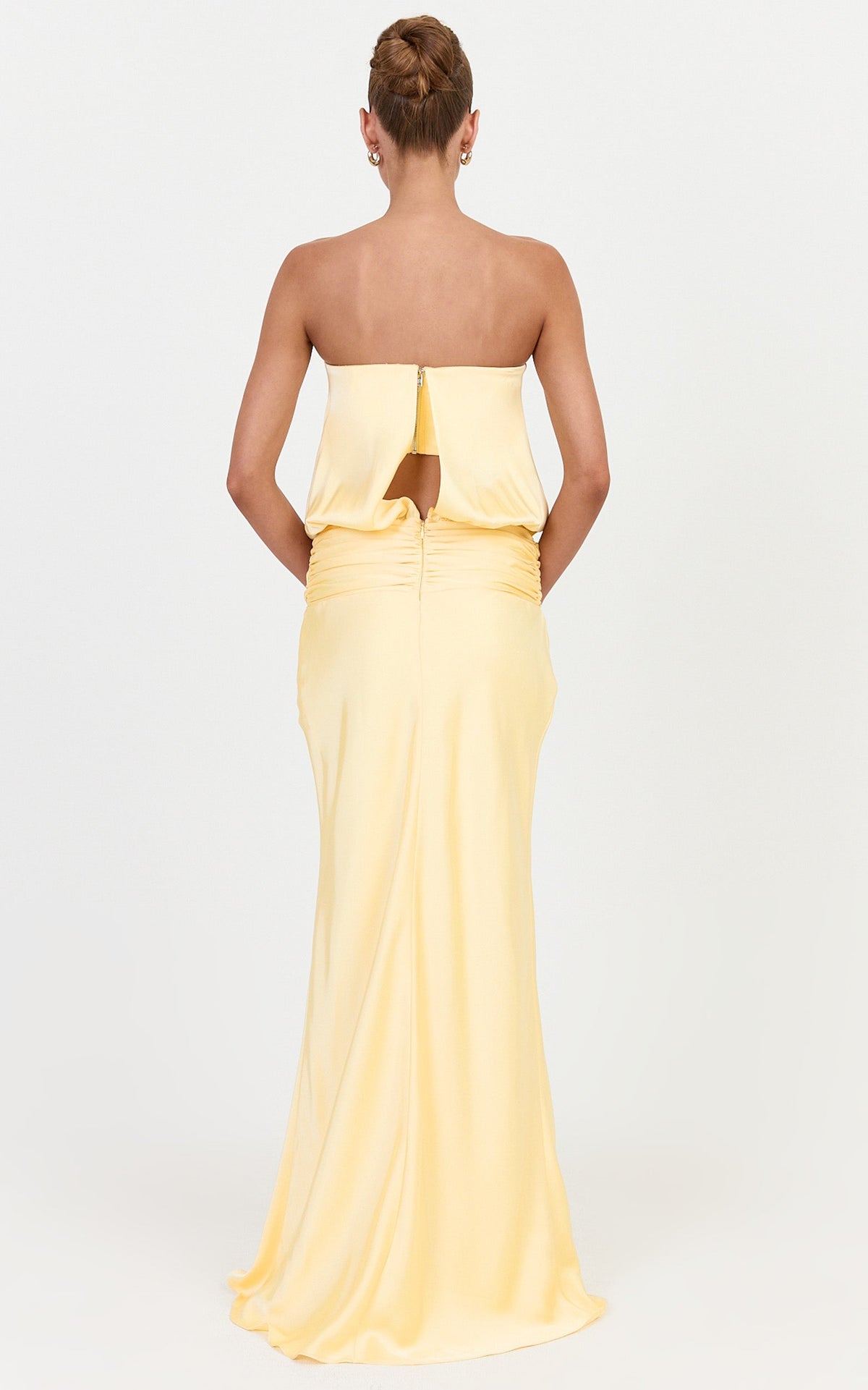 Ella Maxi Dress - Strapless Blouson Dress With Twist Detail in Lemon